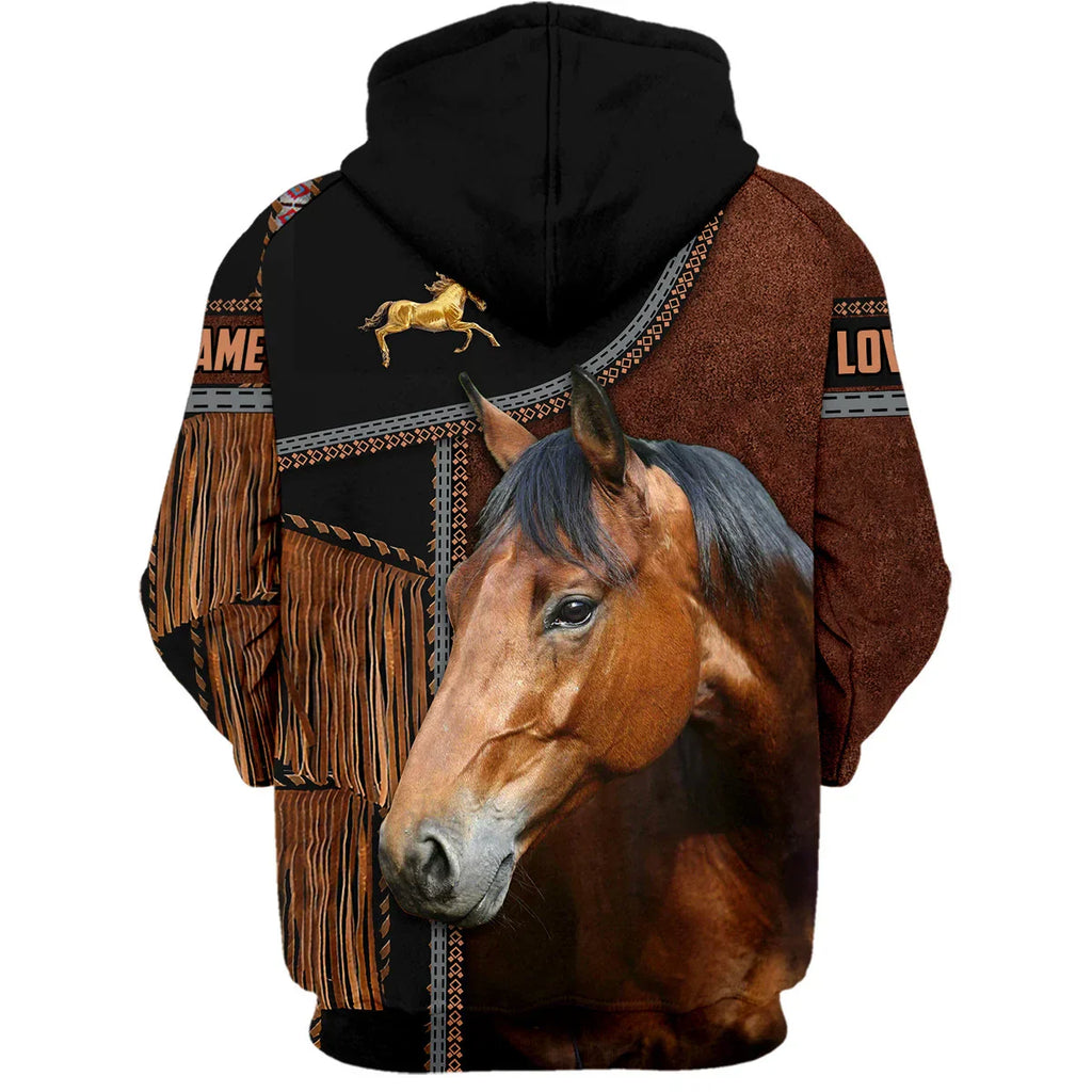 Custom Name Brown Horse Lovers 3D Hoodie