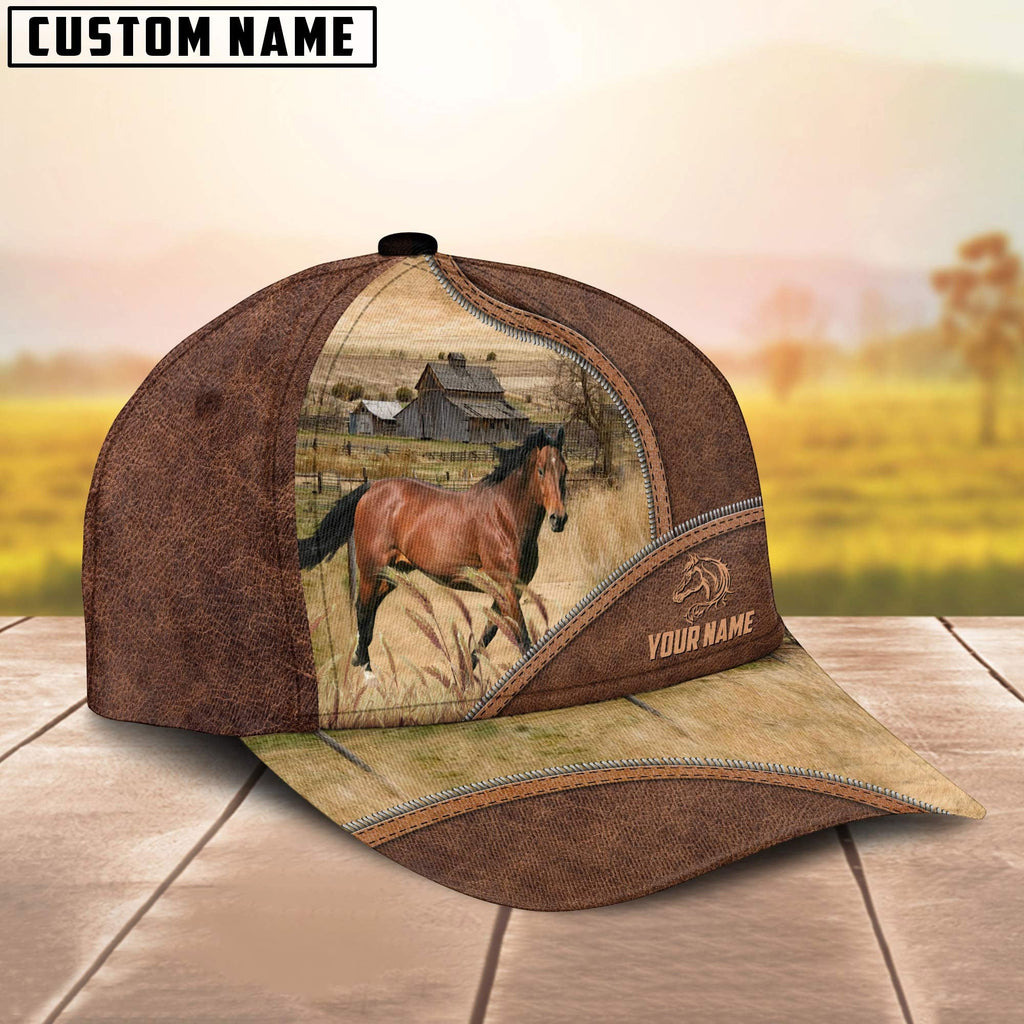 Horse Zipper Leather Pattern Customized Name Cap