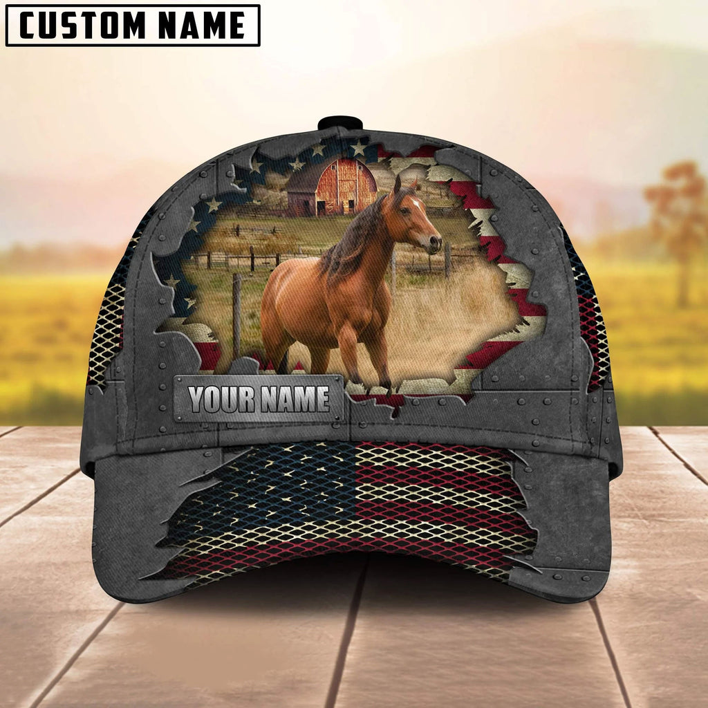 Horse Customized Name US Flag Net Cap