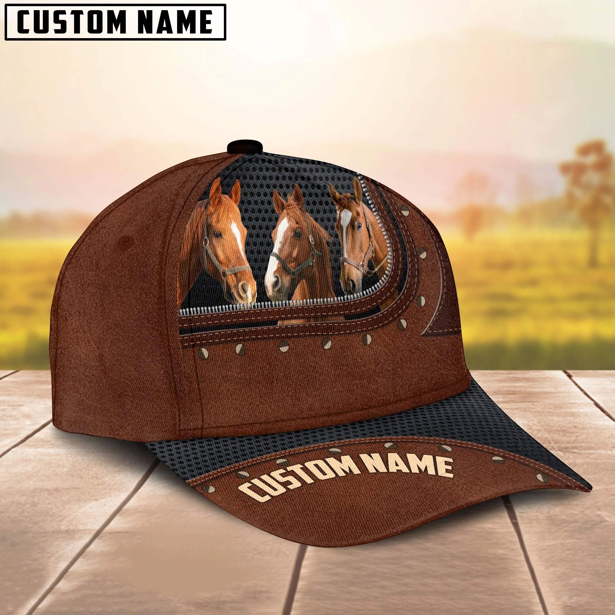 Horse Happiness Zipper Pattern Customized Name Cap