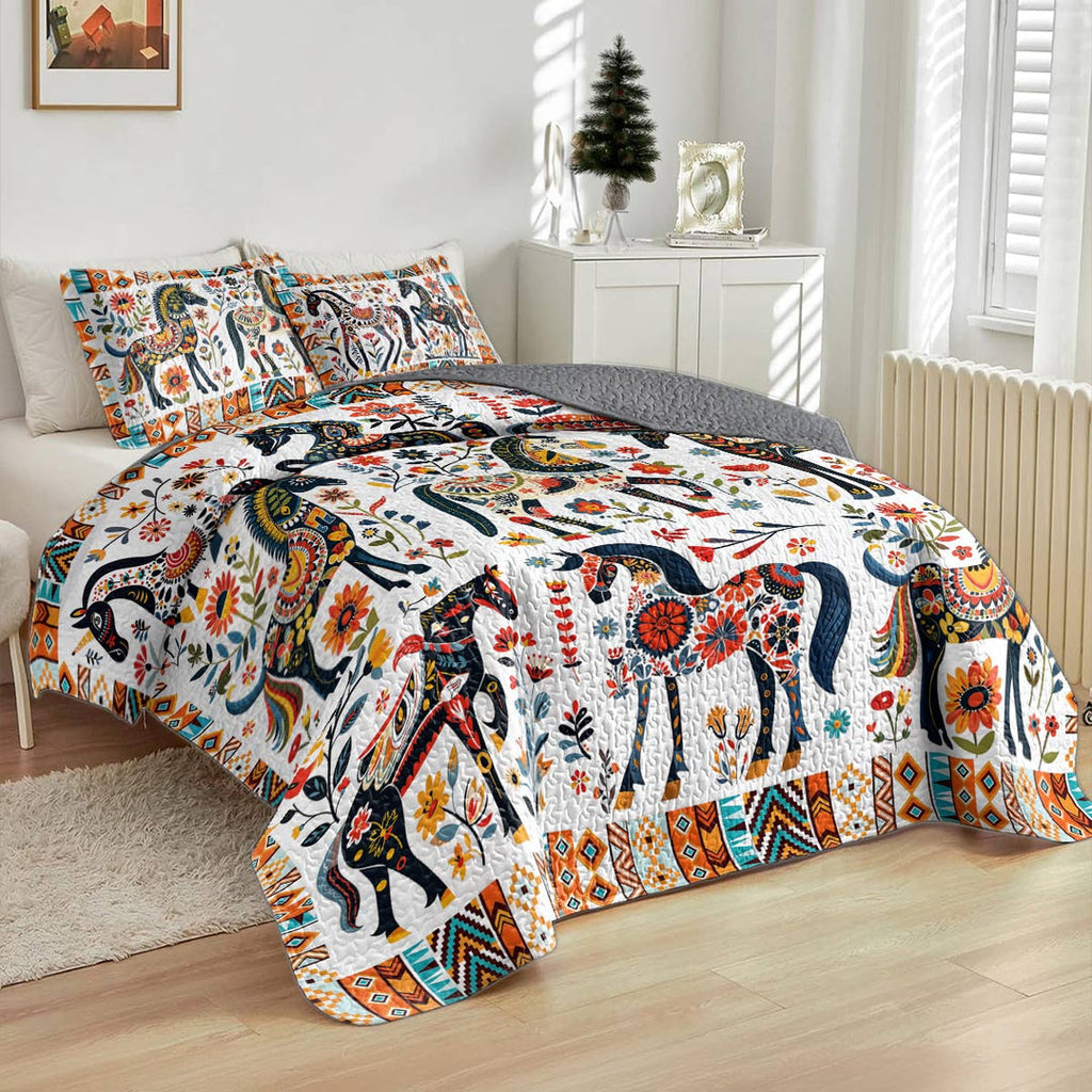All Season Quilt 3-Piece Set Horse Floral Pattern