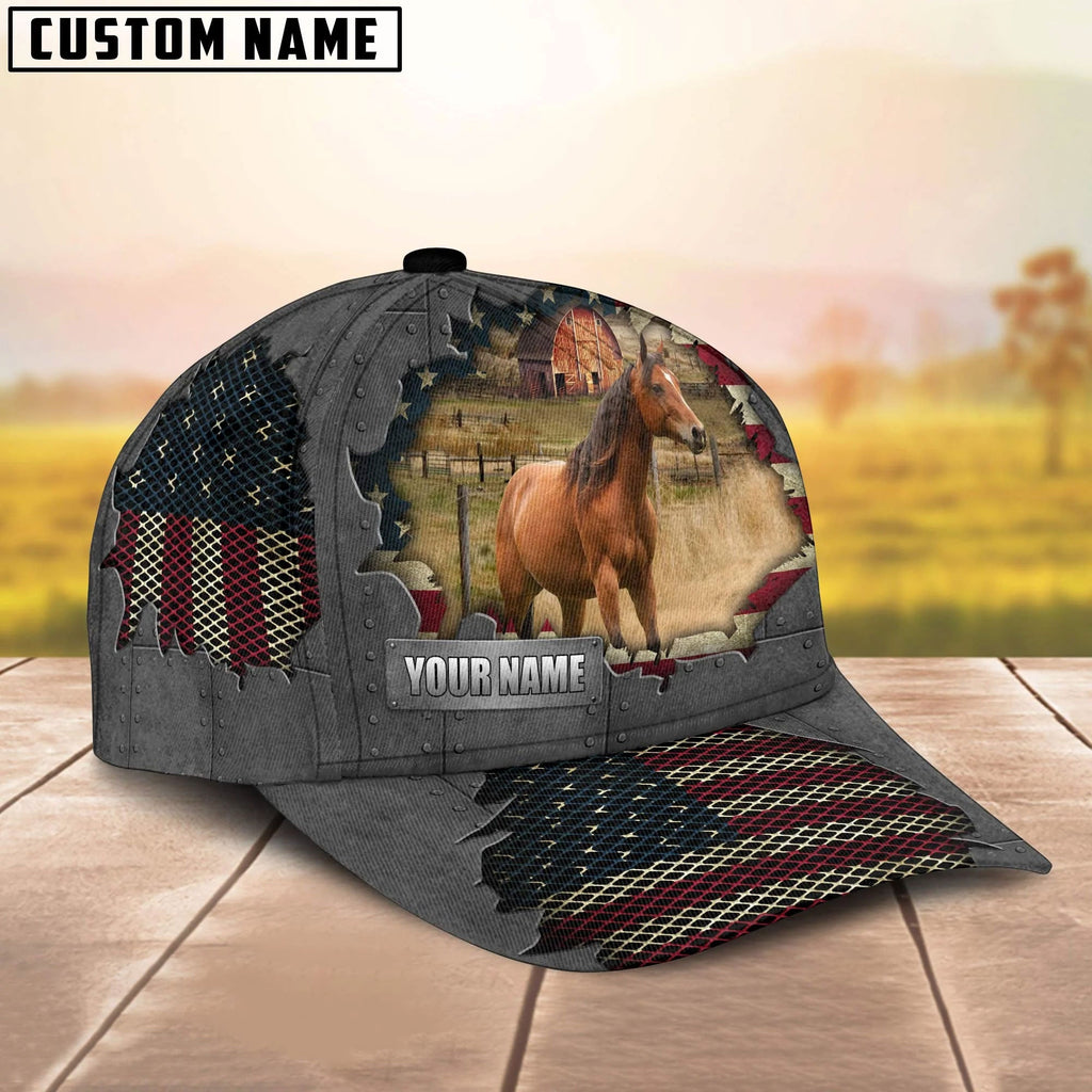 Horse Customized Name US Flag Net Cap
