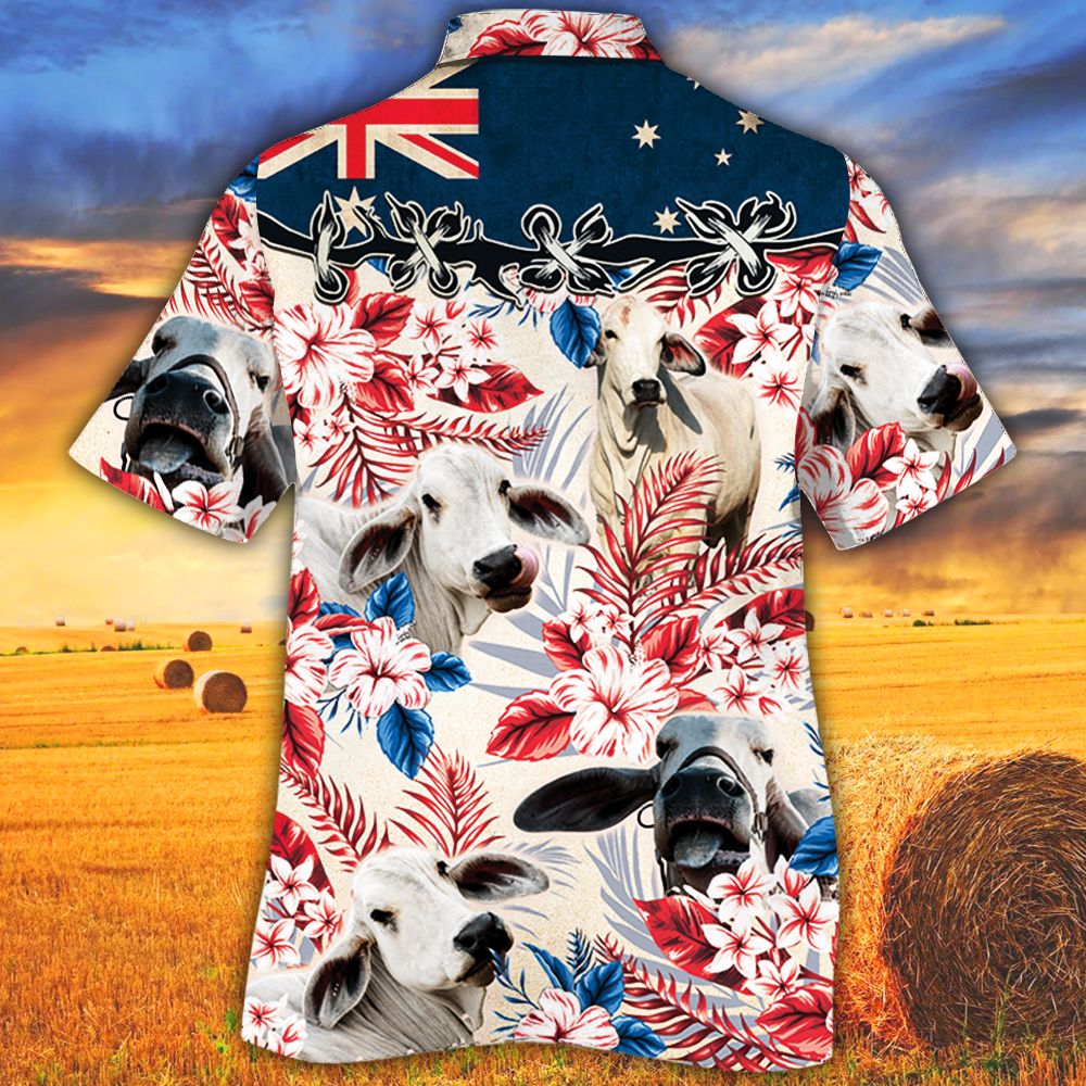 Unique Brahman Cattle Australian Flag Hawaiian Flowers All Over Printed 3D Hawaiian Shirt