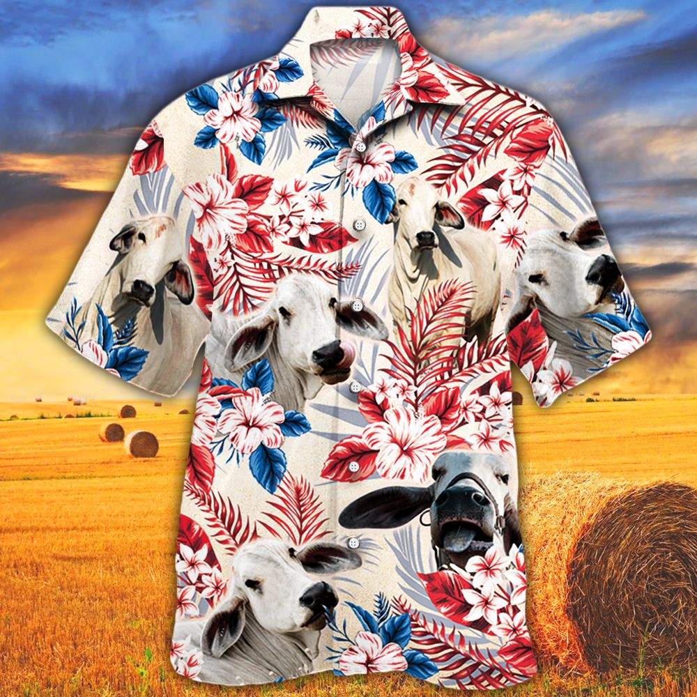 Unique Brahman Cattle Australian Flag Hawaiian Flowers All Over Printed 3D Hawaiian Shirt