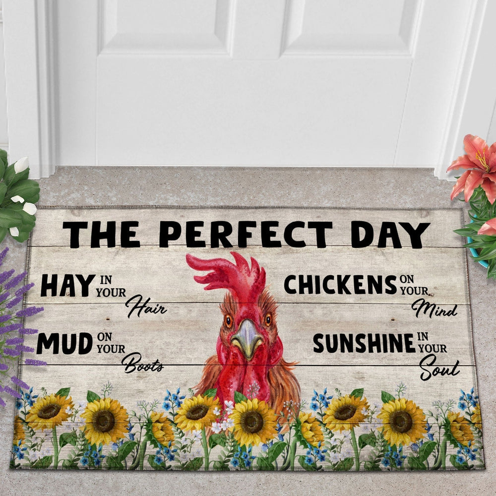 Chicken The Perfect Day Doormat, Farmhouse Doormat, Welcome Mat