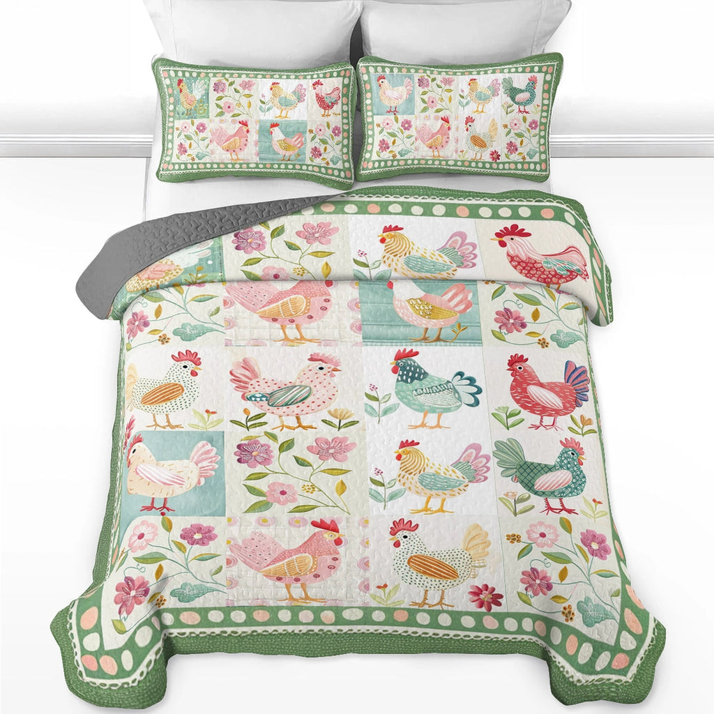 All Season Quilt 3-Piece Set Chicken Springtime Hens