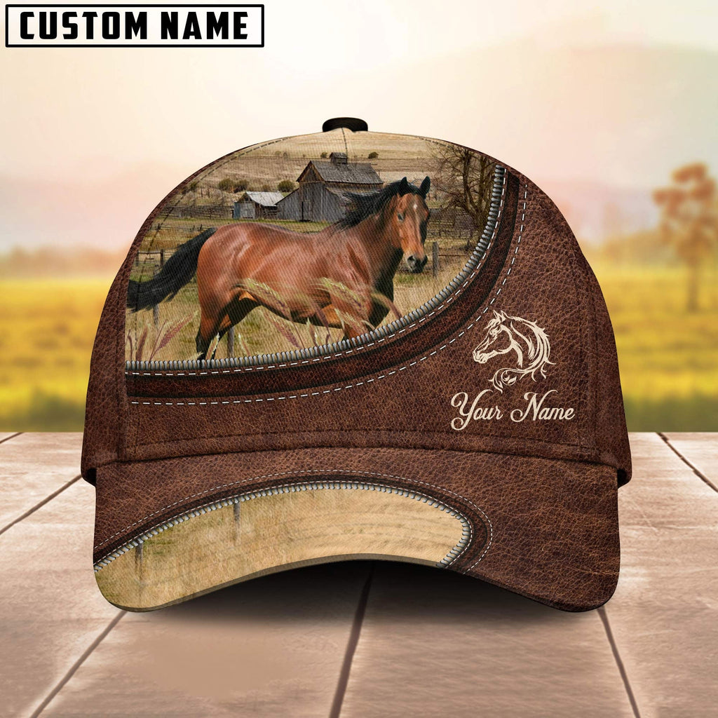 Horse On The Farm Customized Name Leather Pattern Cap