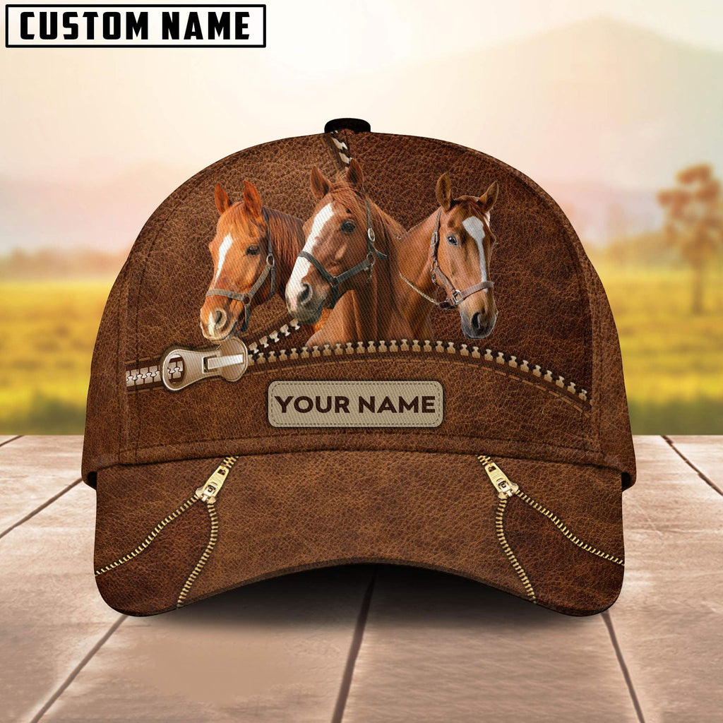 Horse Cattle Zipper Pattern Customized Name Cap