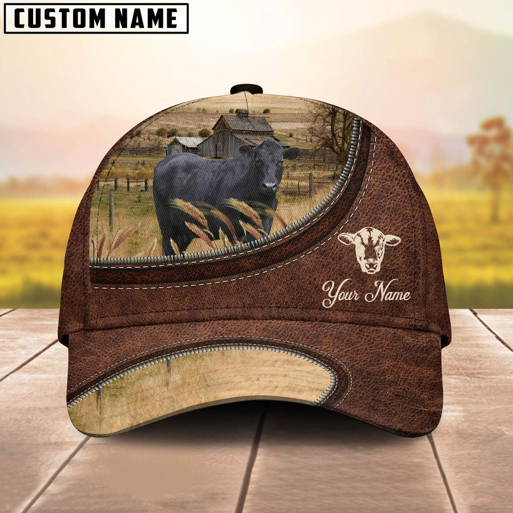 Black Angus On The Farm Customized Name Leather Pattern Cap