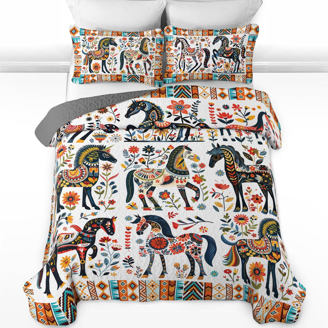 All Season Quilt 3-Piece Set Horse Floral Pattern
