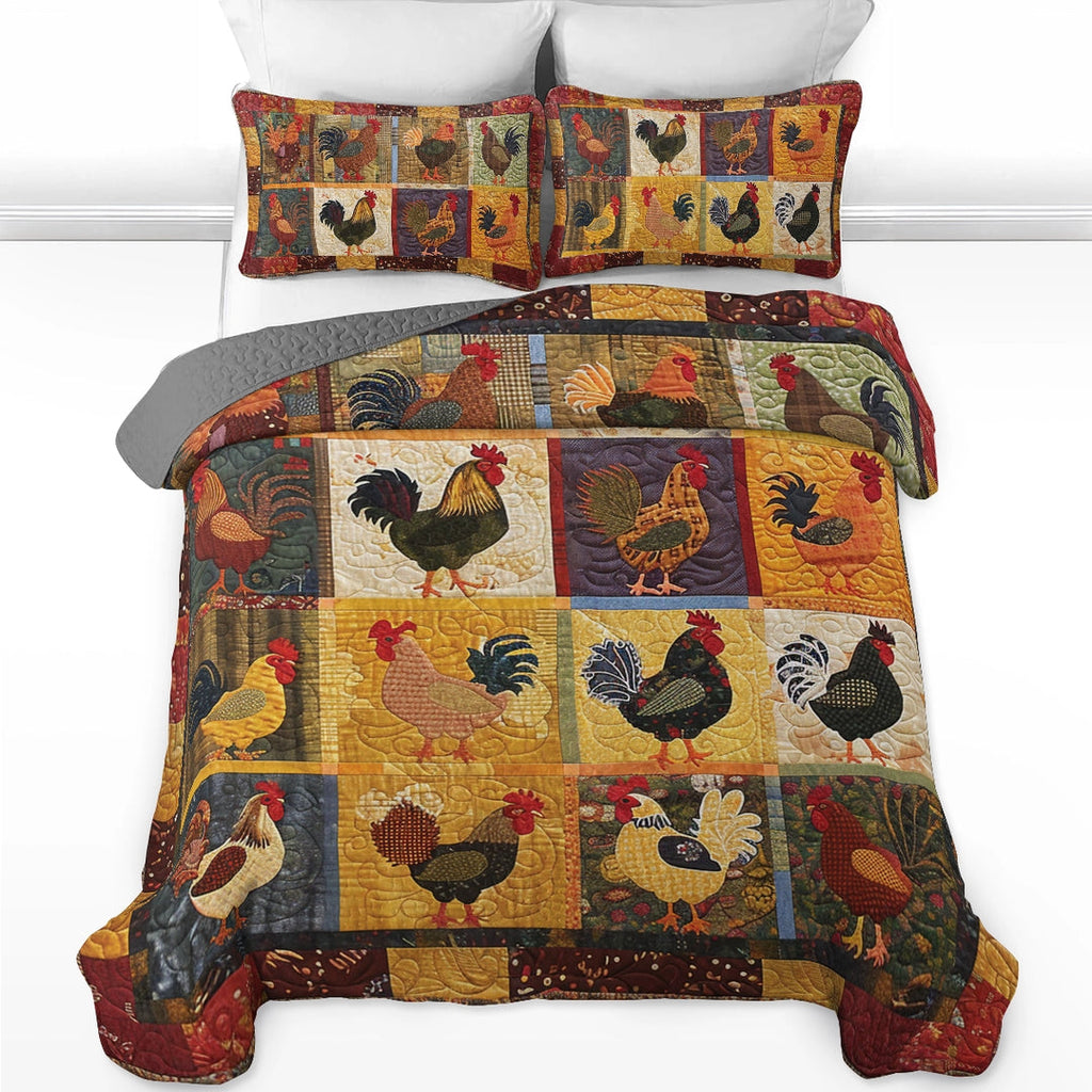 All Season Quilt 3-Piece Set Country Farm Chicken