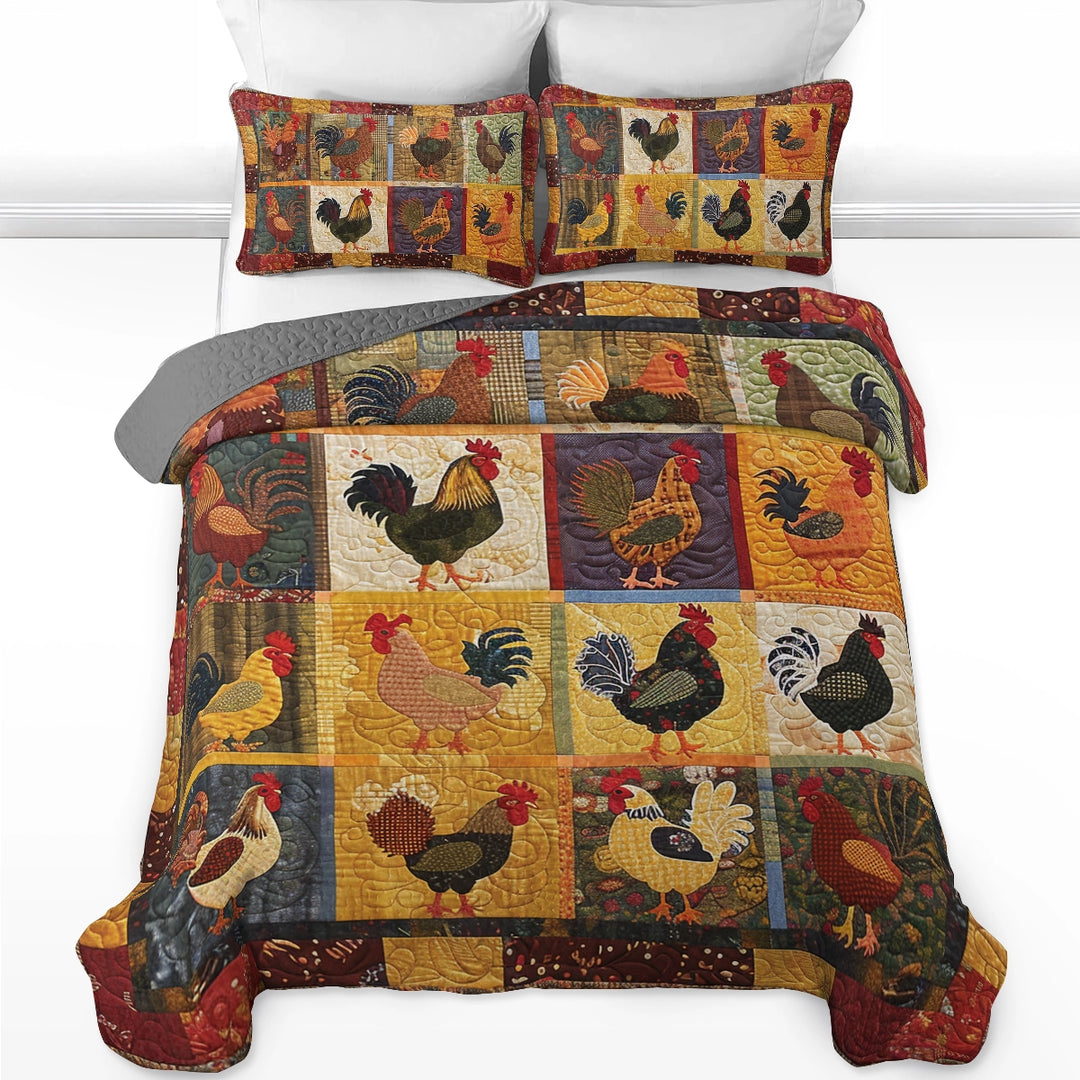 All Season Quilt 3-Piece Set Country Farm Chicken