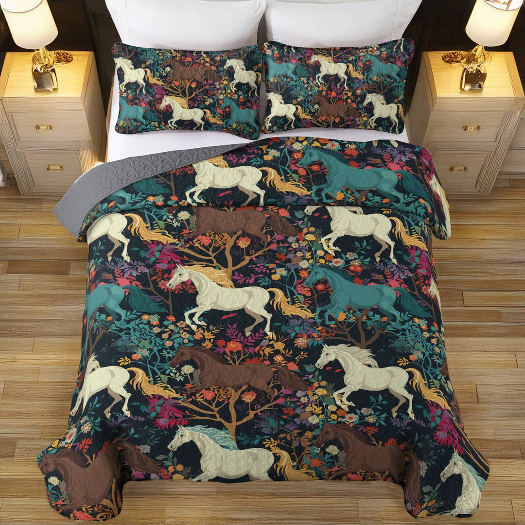 All Season Quilt 3-Piece Set Horse Flower