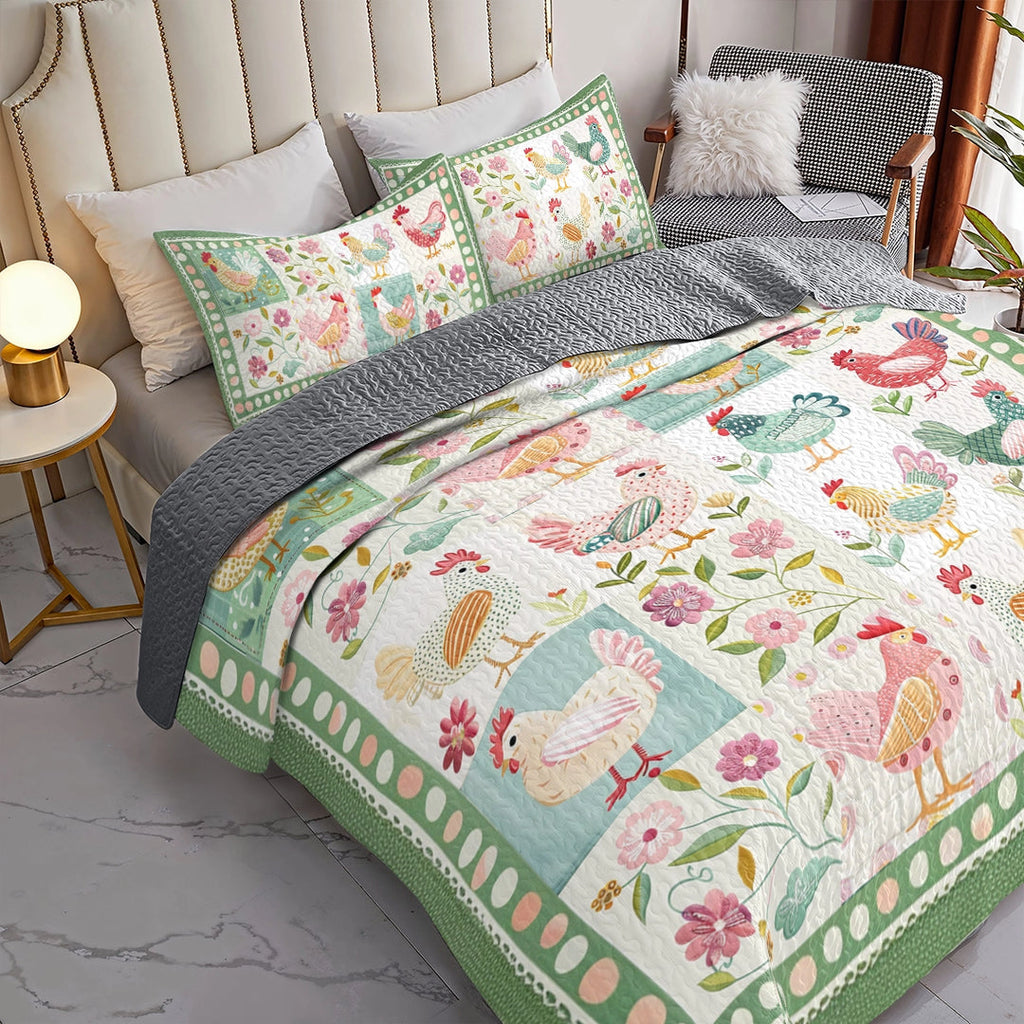 All Season Quilt 3-Piece Set Chicken Springtime Hens