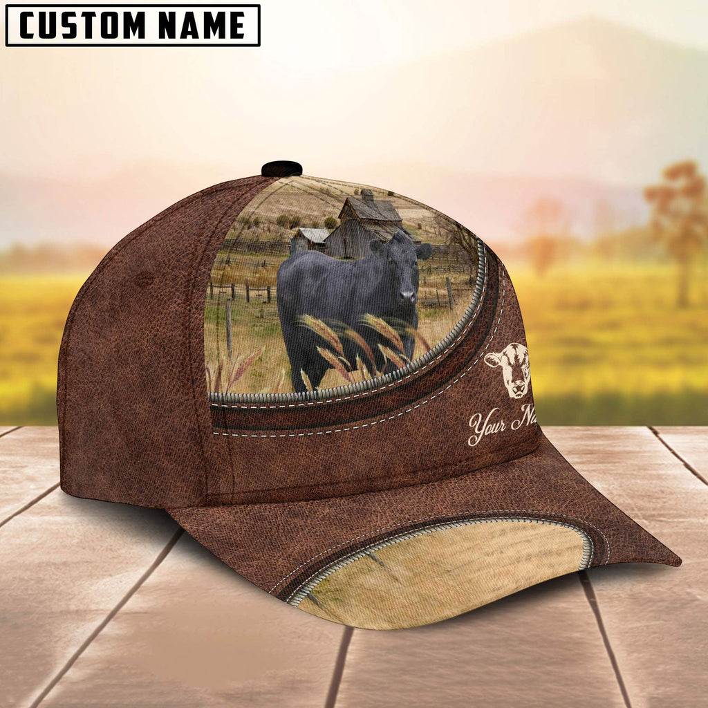 Black Angus On The Farm Customized Name Leather Pattern Cap
