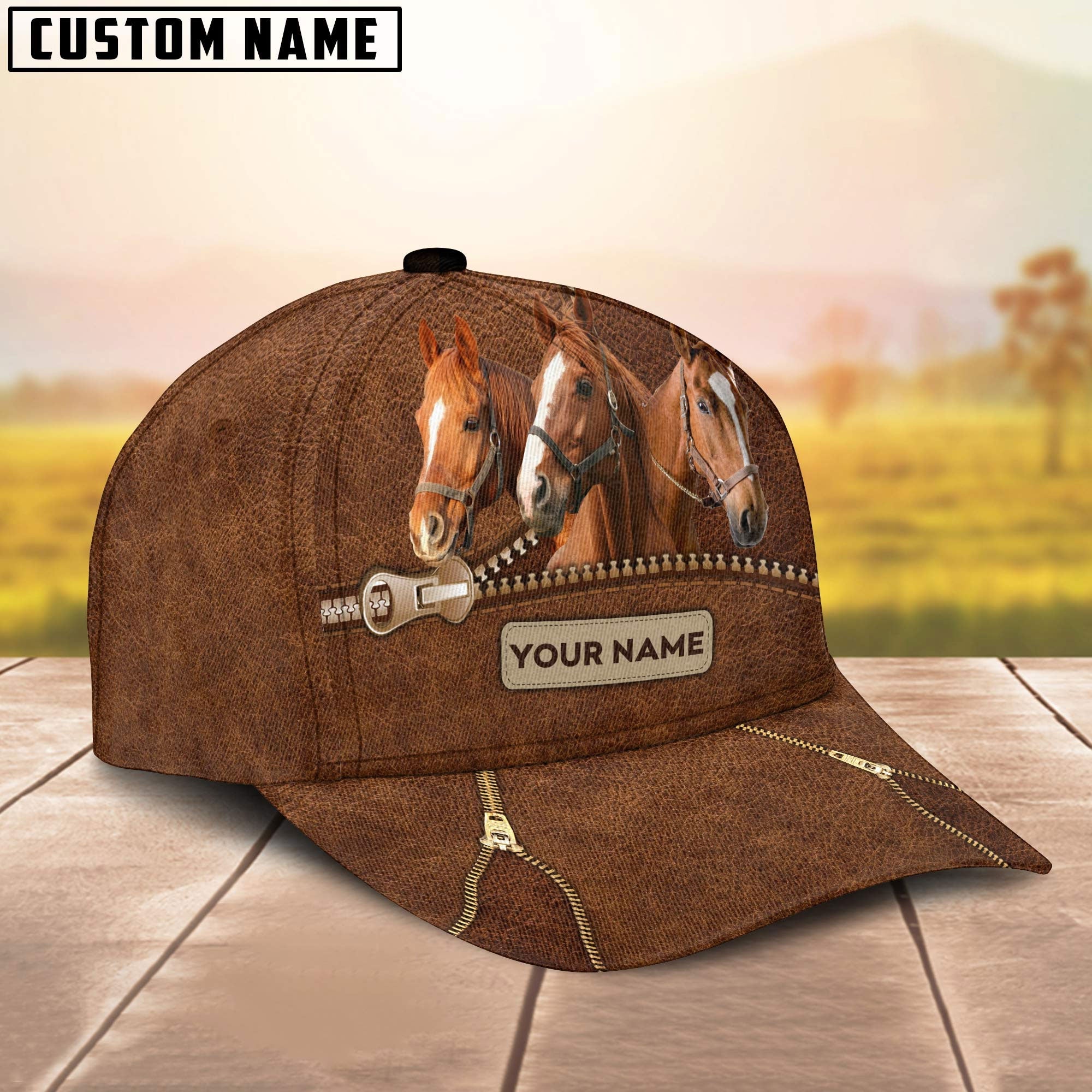 Horse Cattle Zipper Pattern Customized Name Cap