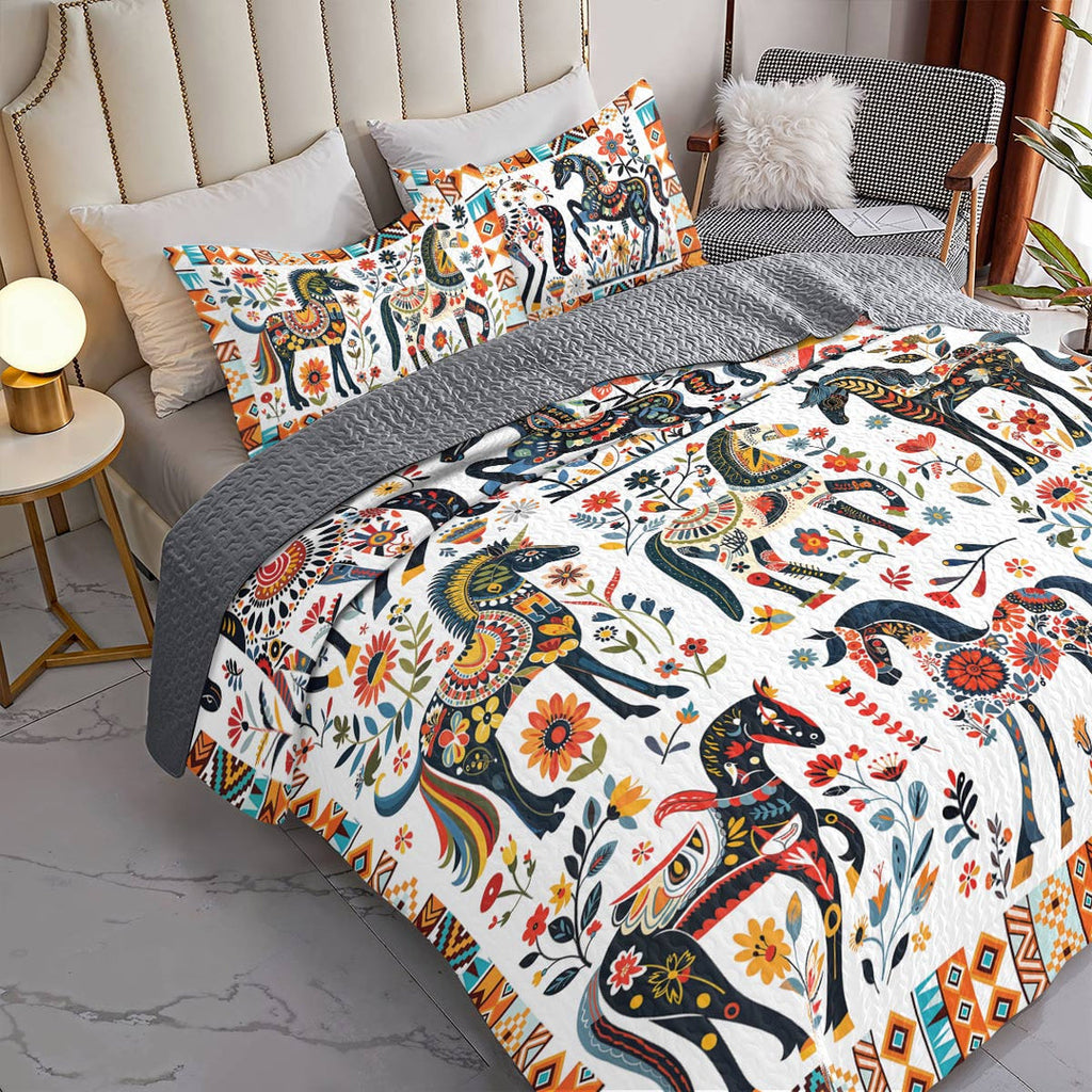 All Season Quilt 3-Piece Set Horse Floral Pattern