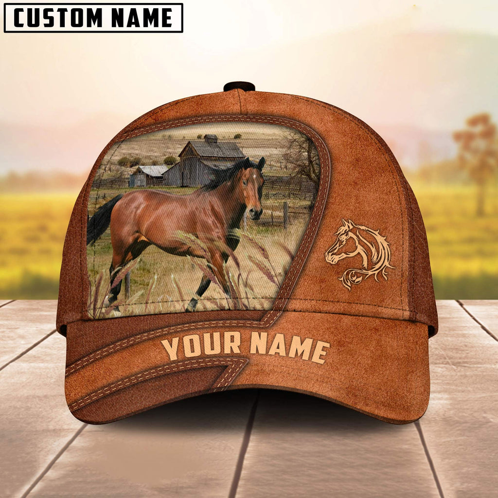 Horse Customized Name Brown Leather Pattern Cap