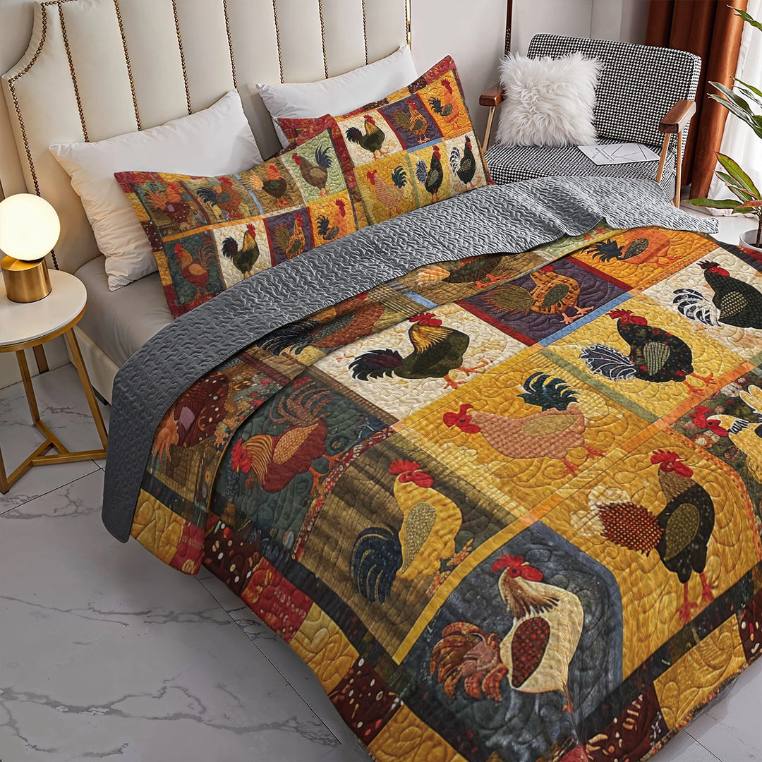 All Season Quilt 3-Piece Set Country Farm Chicken