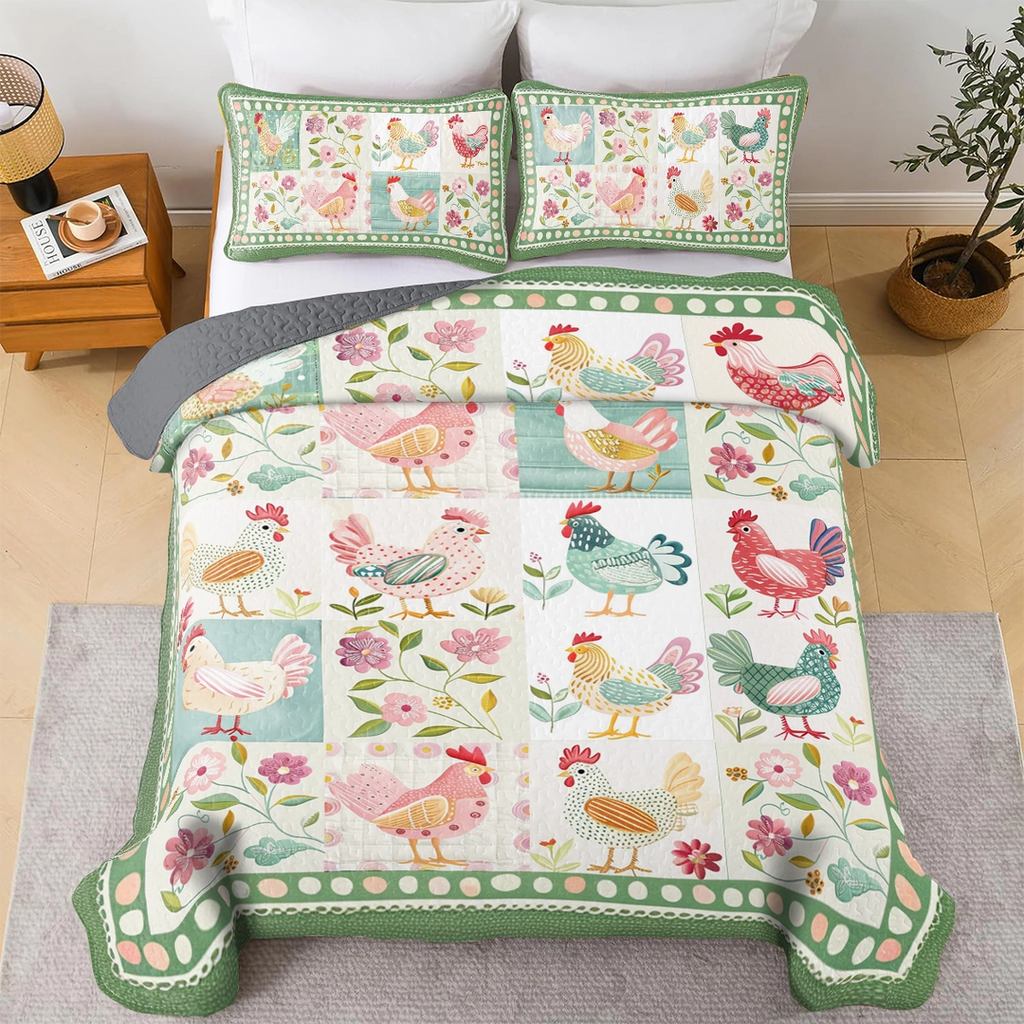 All Season Quilt 3-Piece Set Chicken Springtime Hens