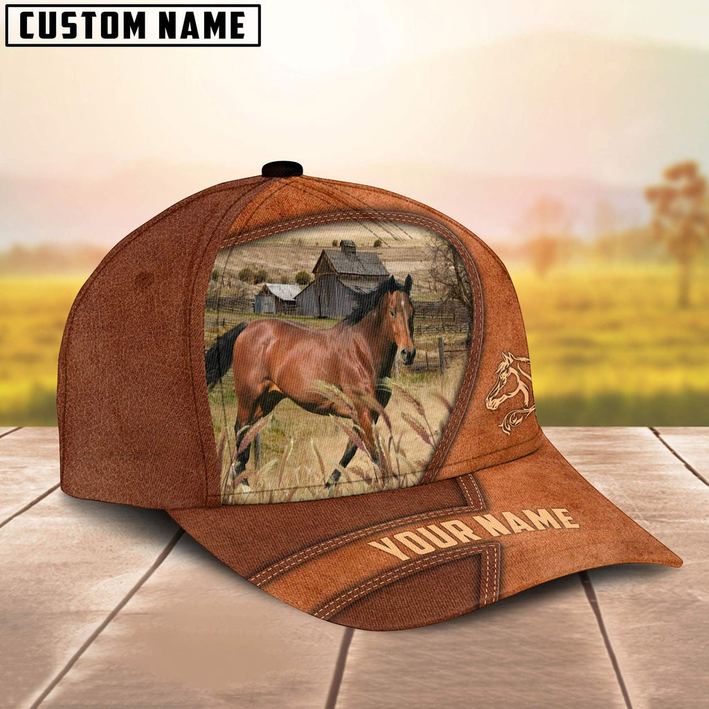 Horse Customized Name Brown Leather Pattern Cap