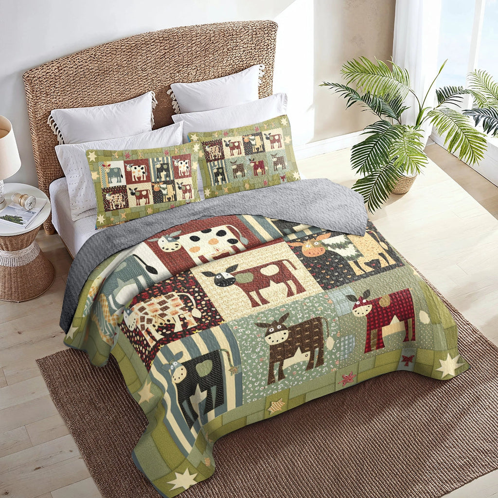 All Season Quilt 3-Piece Set Cow Farm Friends