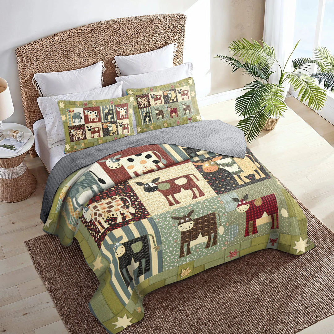 All Season Quilt 3-Piece Set Cow Farm Friends