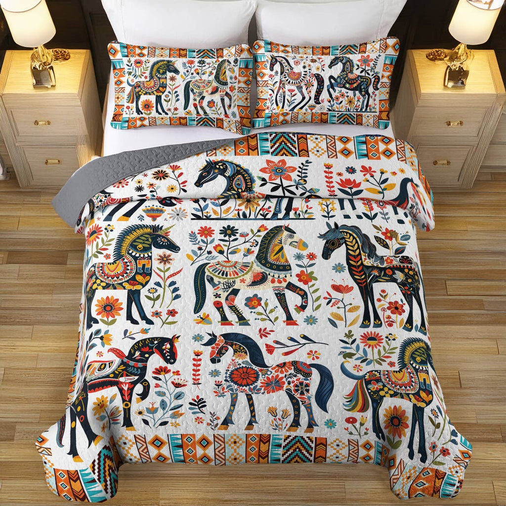 All Season Quilt 3-Piece Set Horse Floral Pattern