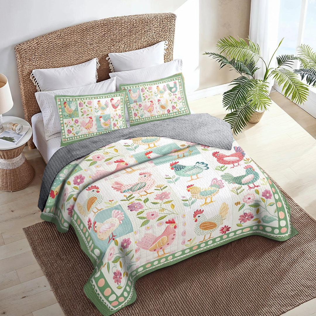 All Season Quilt 3-Piece Set Chicken Springtime Hens