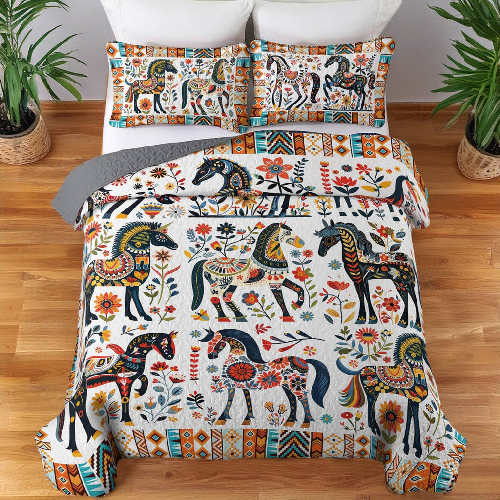 All Season Quilt 3-Piece Set Horse Floral Pattern
