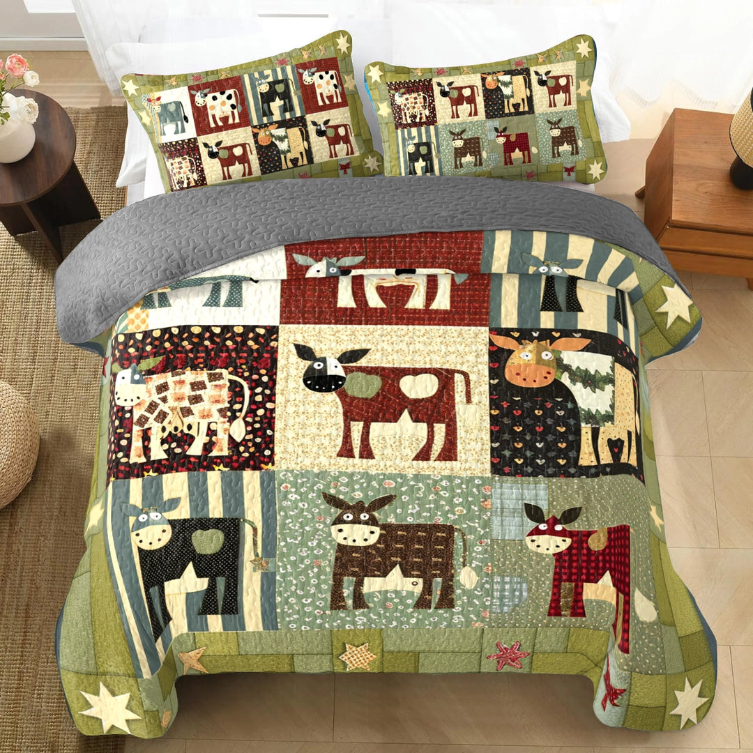 All Season Quilt 3-Piece Set Cow Farm Friends
