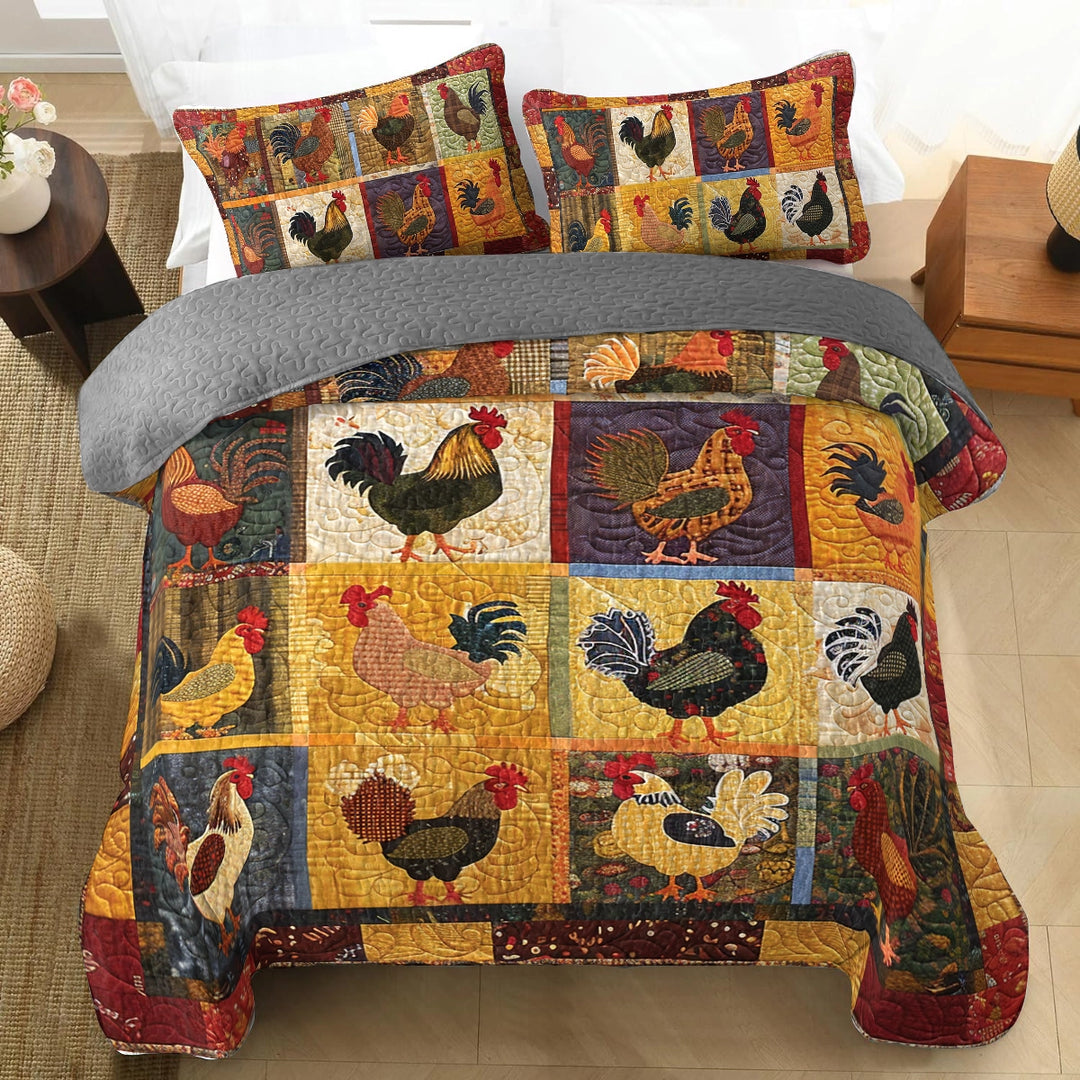 All Season Quilt 3-Piece Set Country Farm Chicken