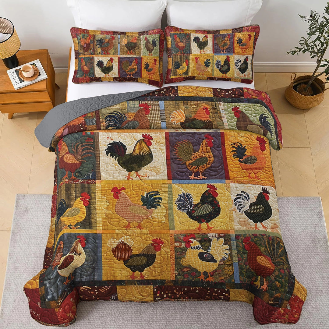 All Season Quilt 3-Piece Set Country Farm Chicken