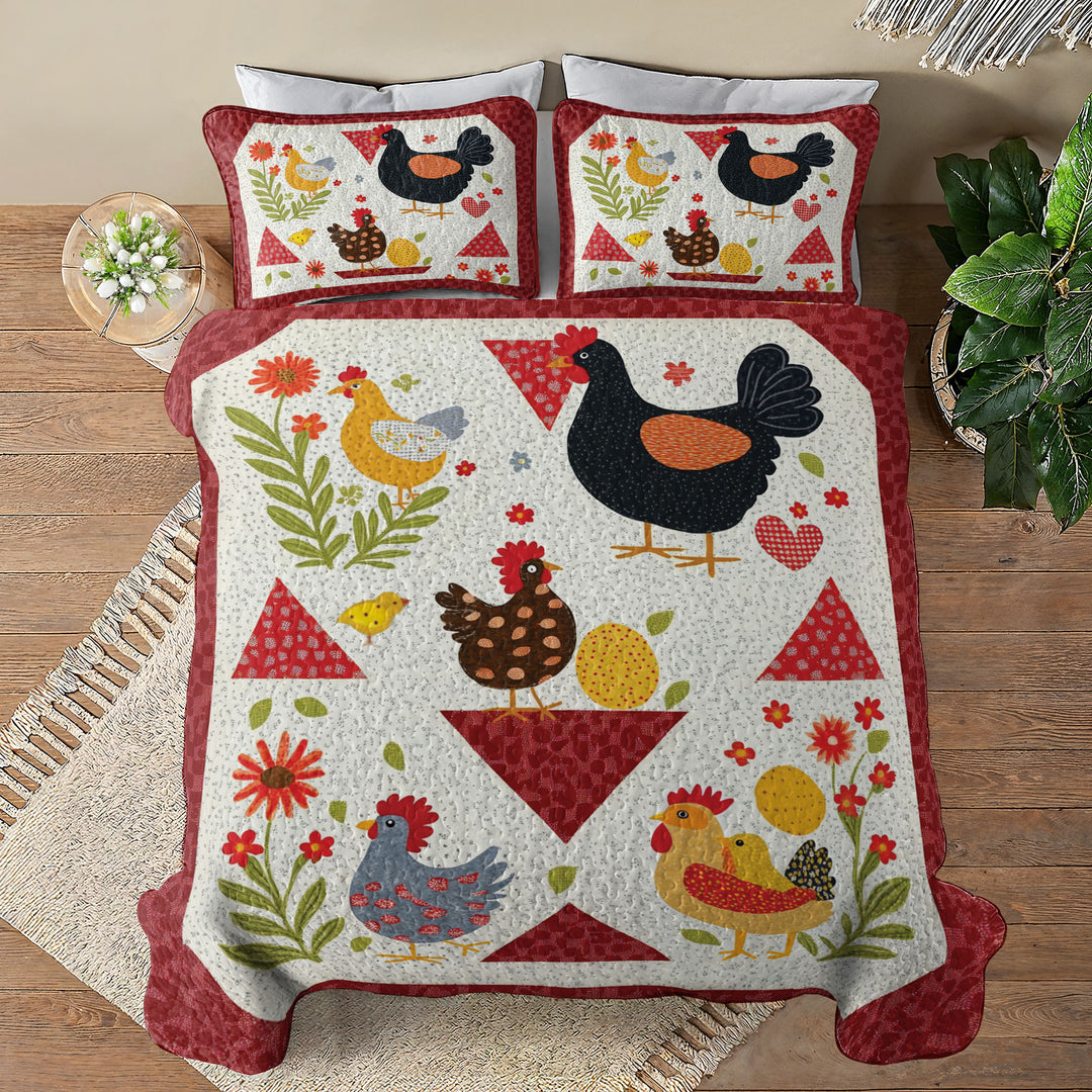 All Season Quilt 3-Piece Set Chicken Mom