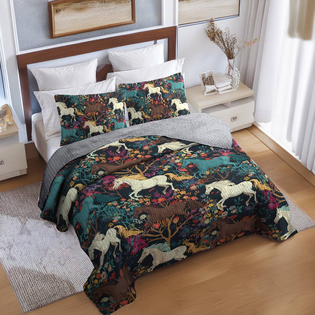 All Season Quilt 3-Piece Set Horse Flower