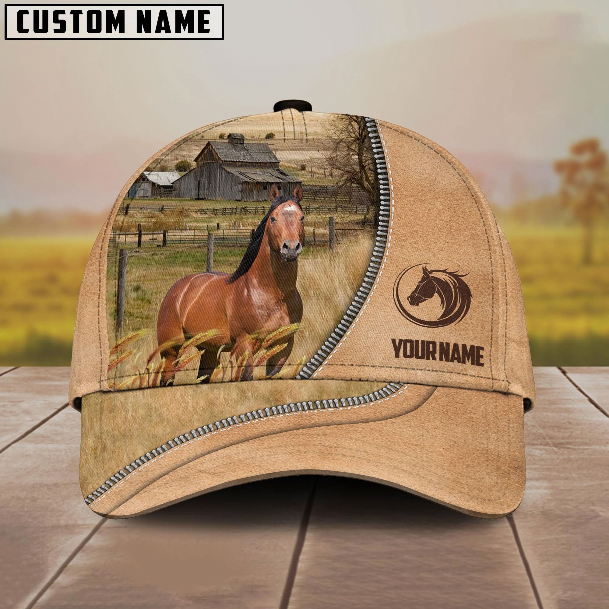Horse Farming Light Brown Customized Name Cap