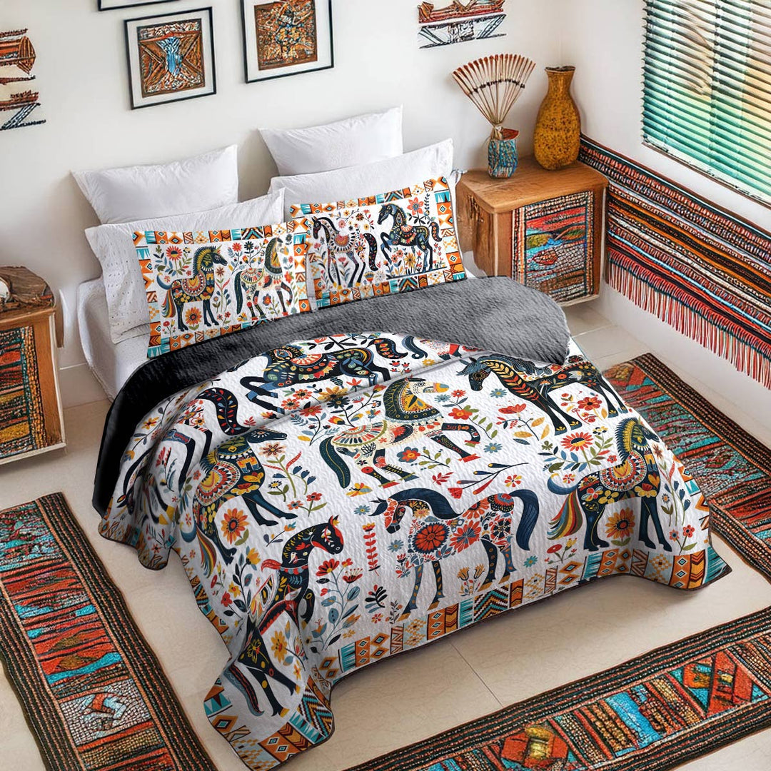 All Season Quilt 3-Piece Set Horse Floral Pattern