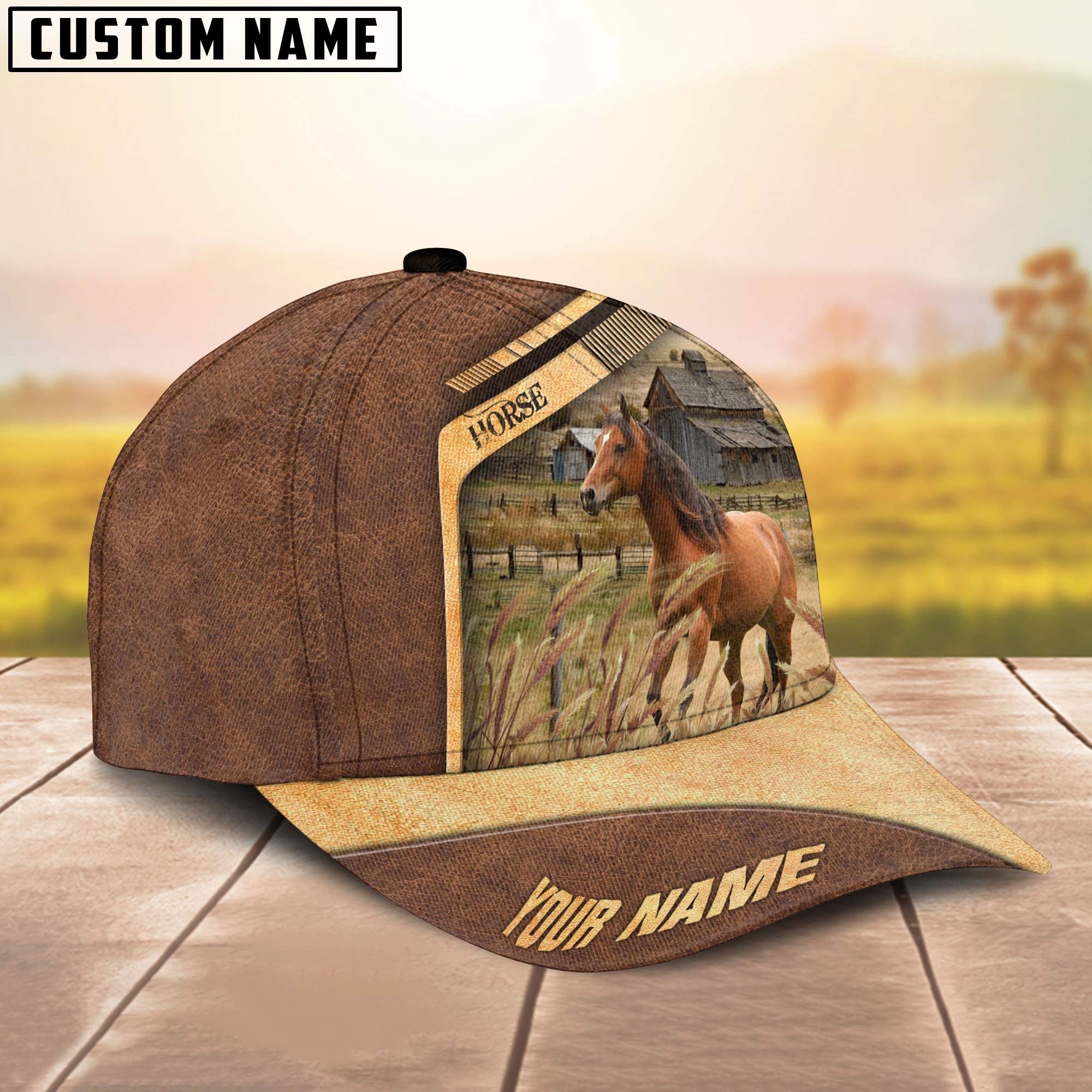 Horse Customized Name Brown Farm Cap