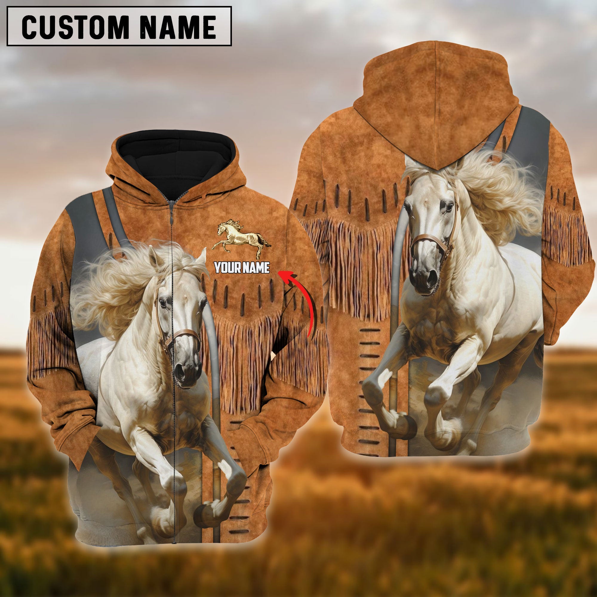 Custom Name White Horse Lovers 3D Hoodie