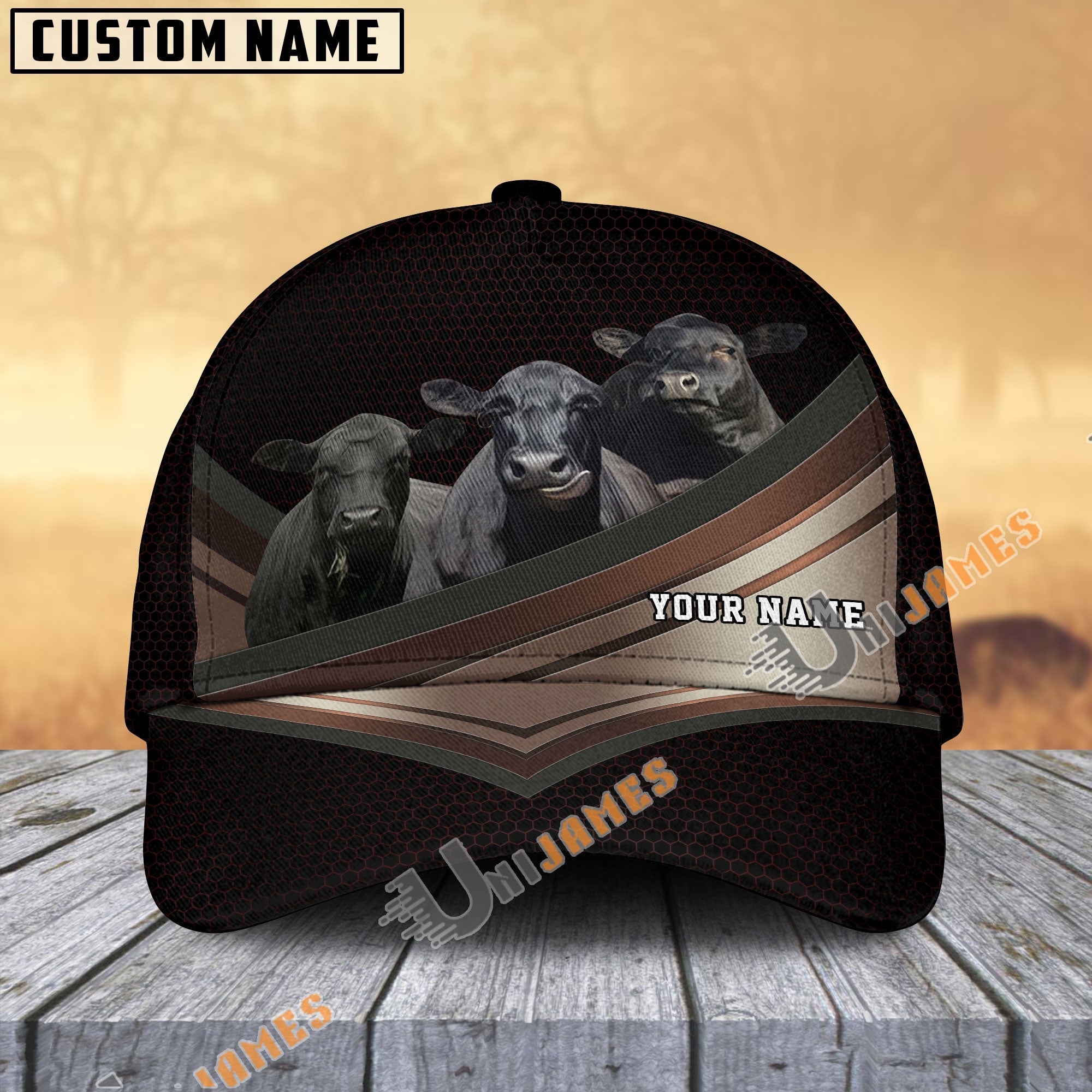 Happiness Black Angus Customized Name Brown 3D Classic Cap