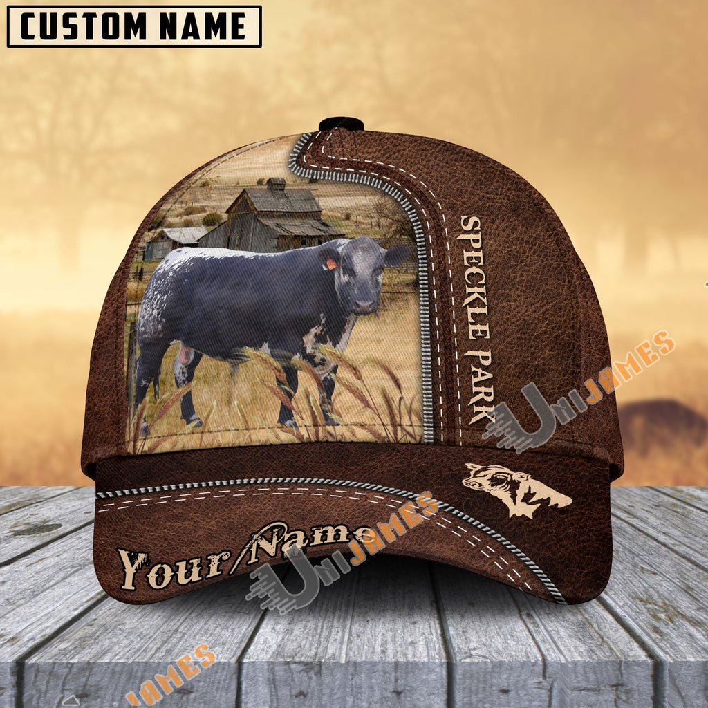 Black Speckled Park Customized Name Leather Pattern Cap
