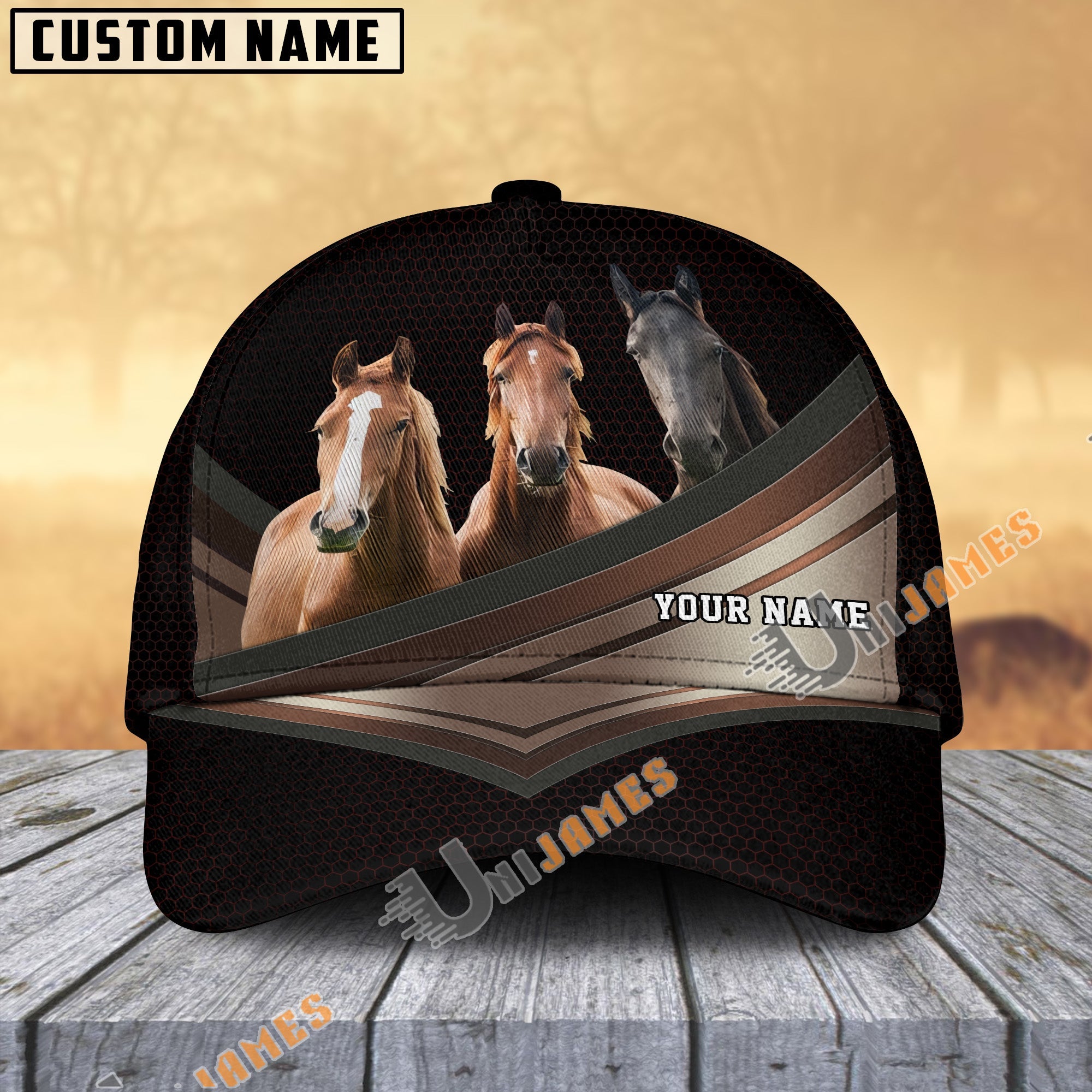 Happiness Horse Customized Name Brown 3D Classic Cap