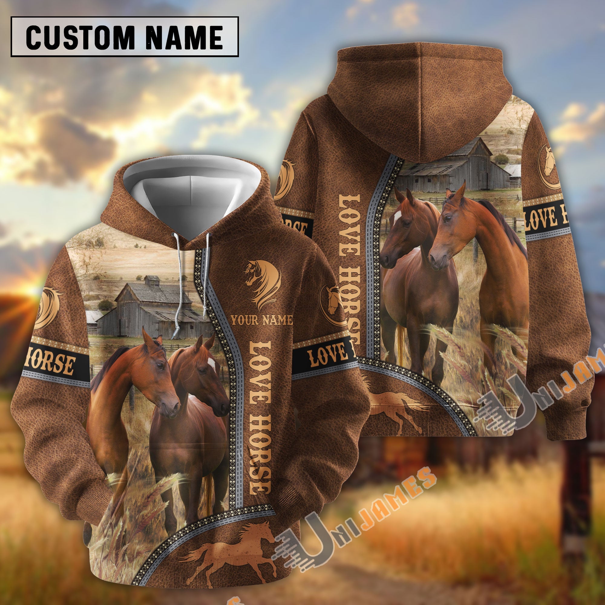 Custom Name Farm Horse Lovers 3D Printed Hoodie