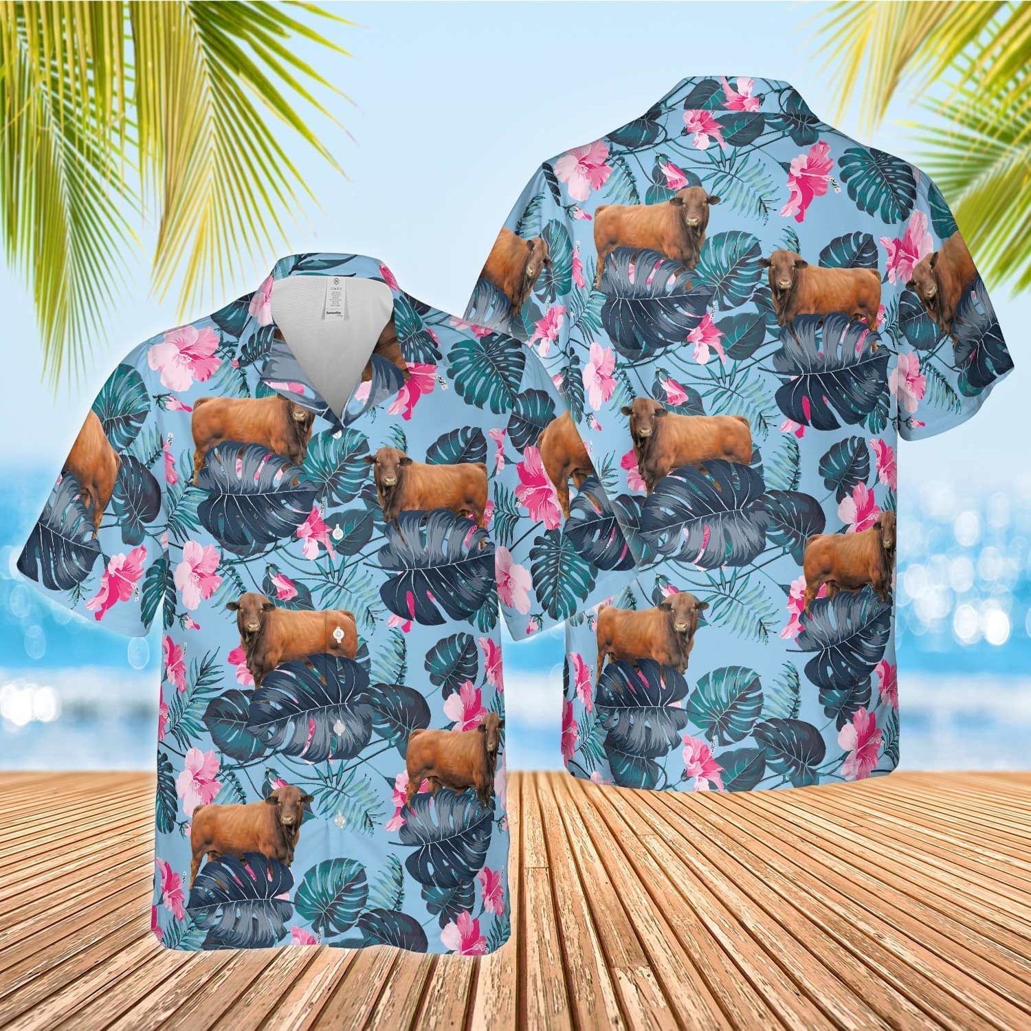 Unique Beefmaster Blue Hibiscus Hawaiian Shirt