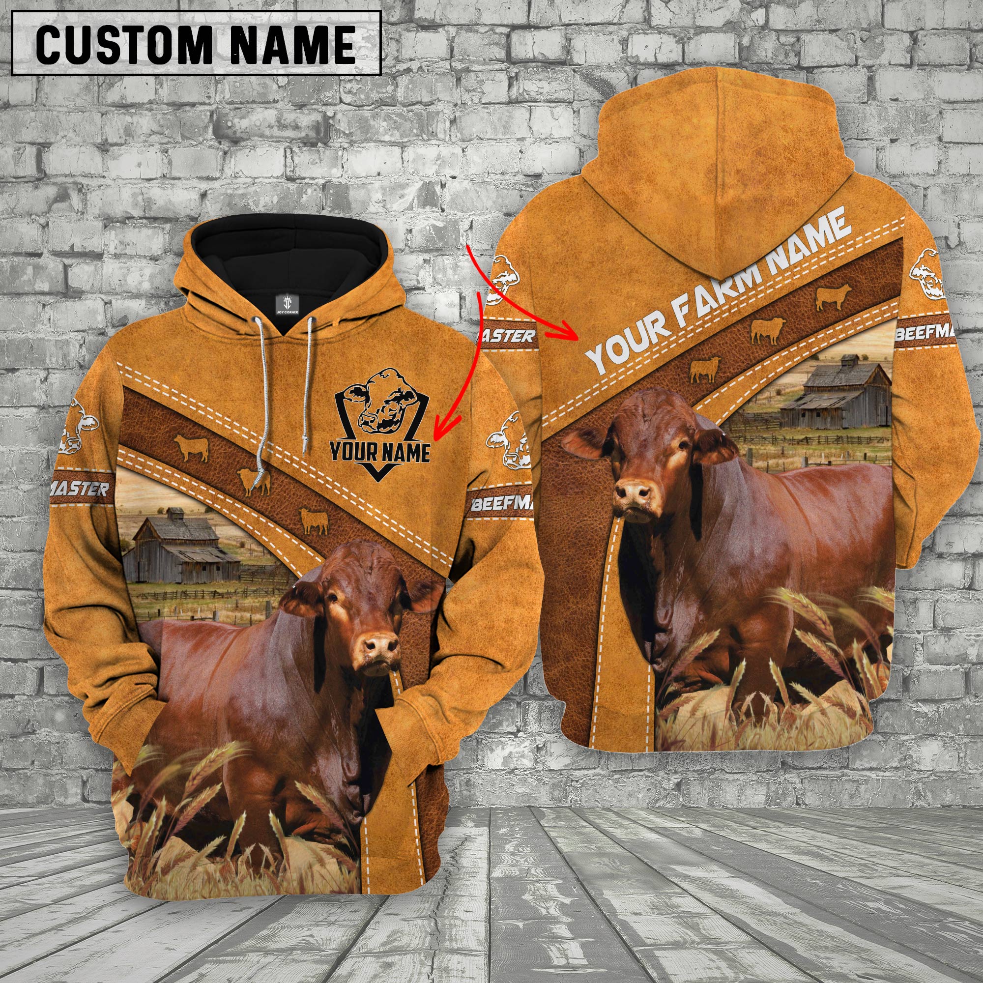 Beefmaster 3D Customized Name - Farm Name Hoodie
