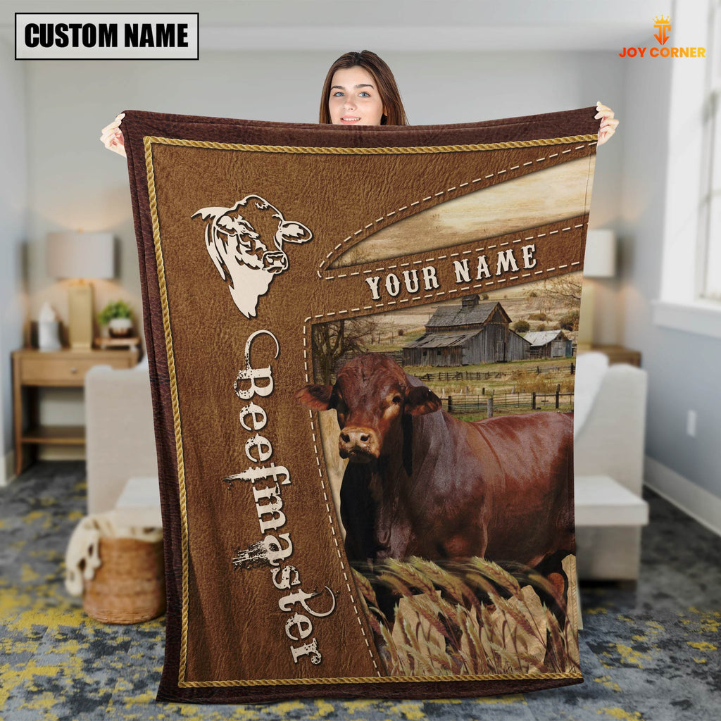 Personalized Name Beefmaster Farm Leather Brown Blanket