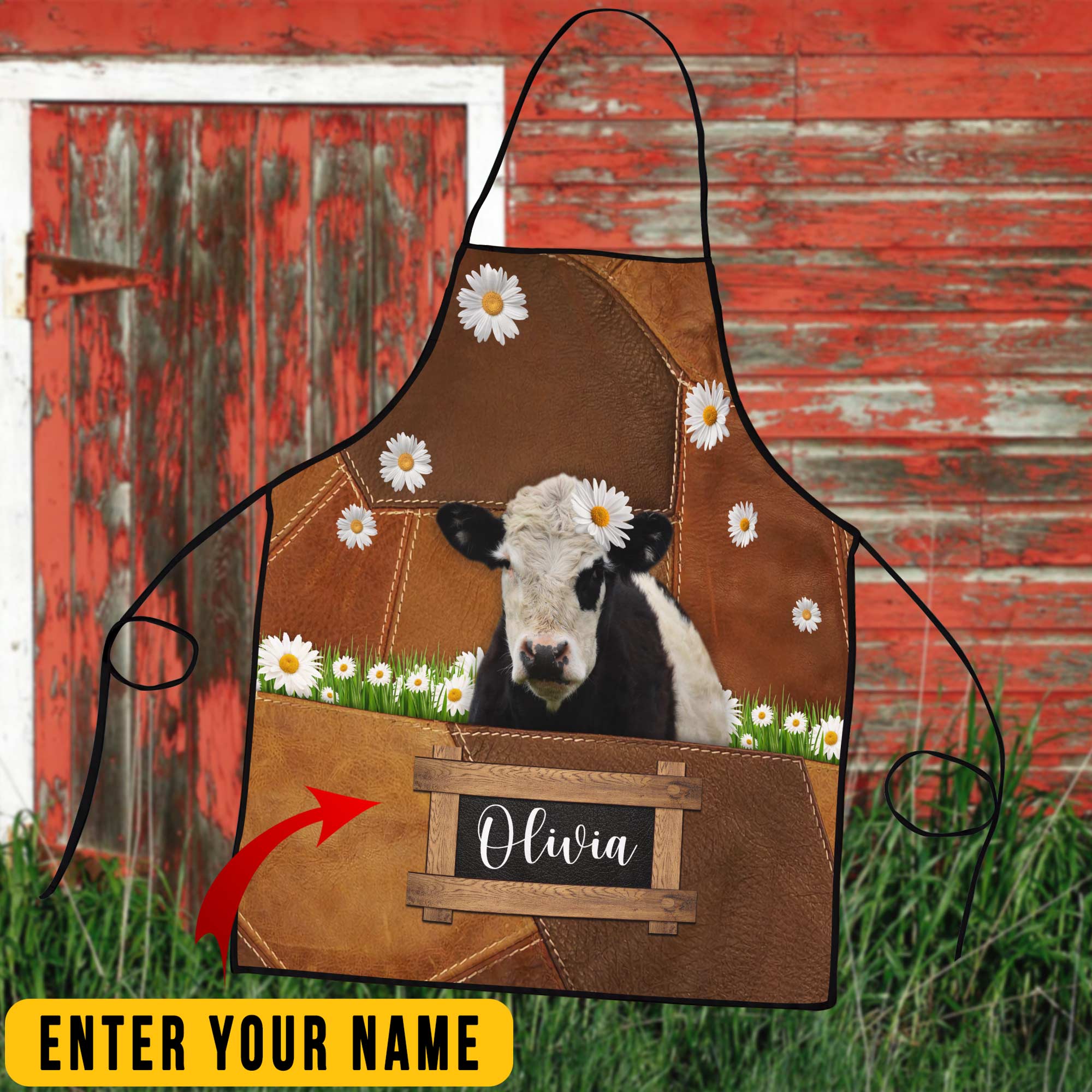 Personalized Name Belted Galloway Cattle All Over Printed 3D Apron