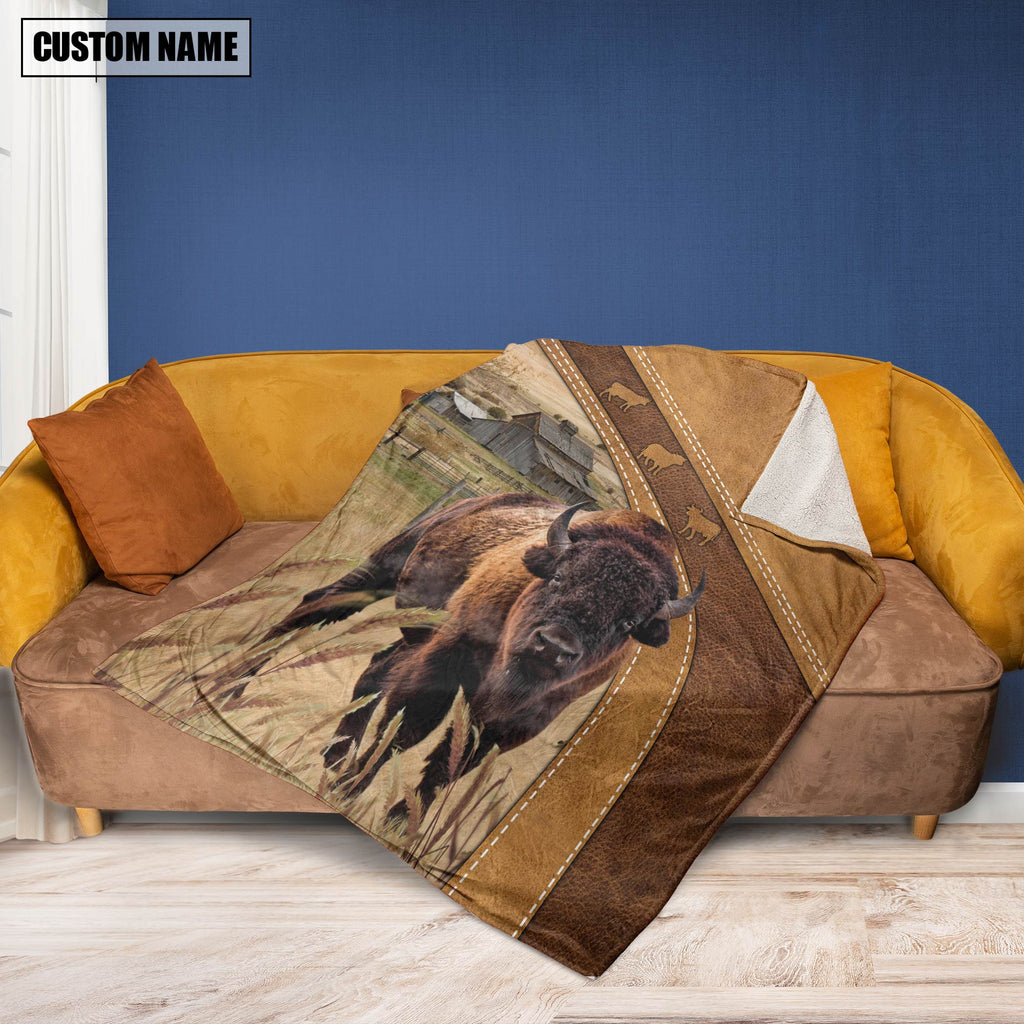 Personalized Name Bison Brownie Background Blanket
