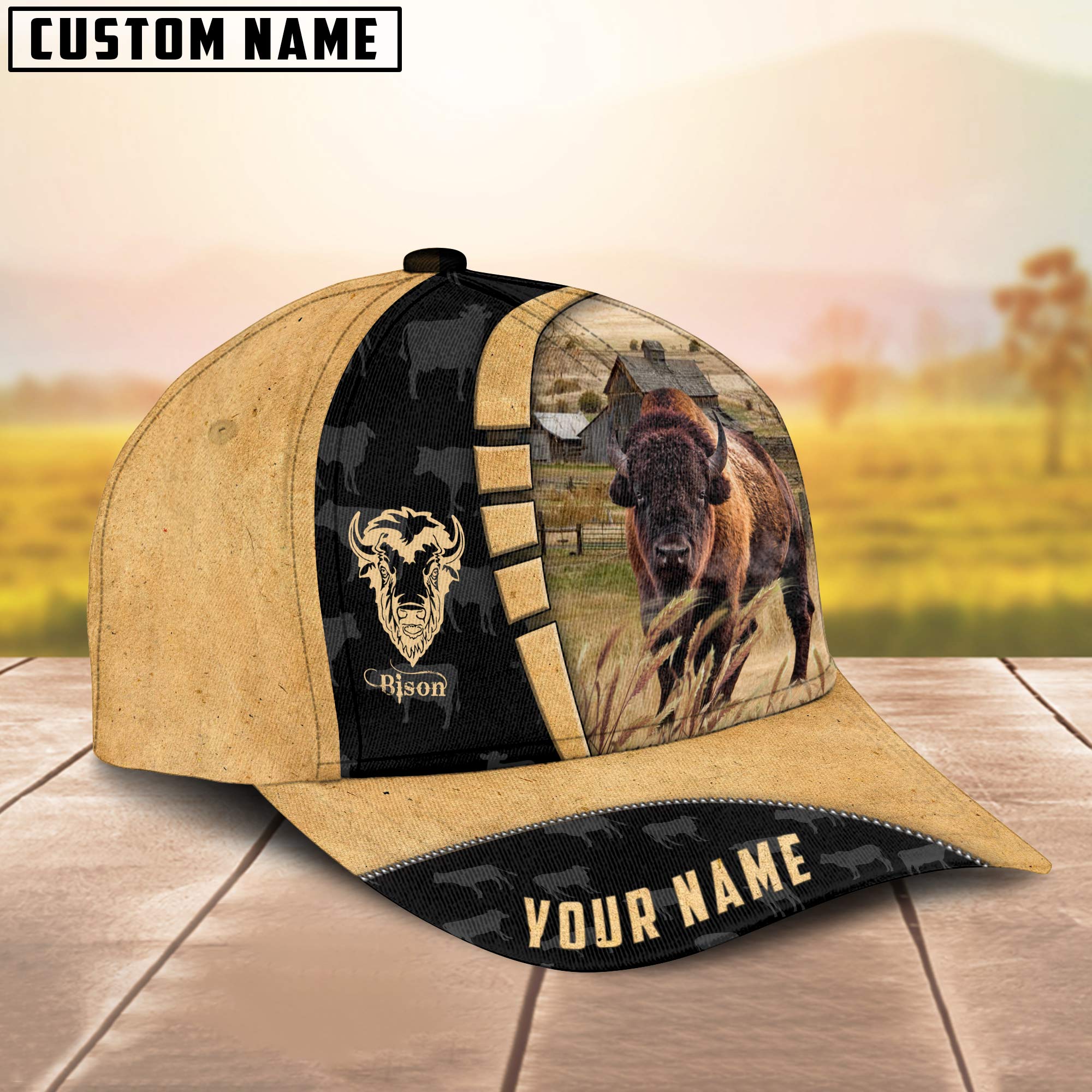Custom Name Bison Cattle Farmhouse Field Cap TT18