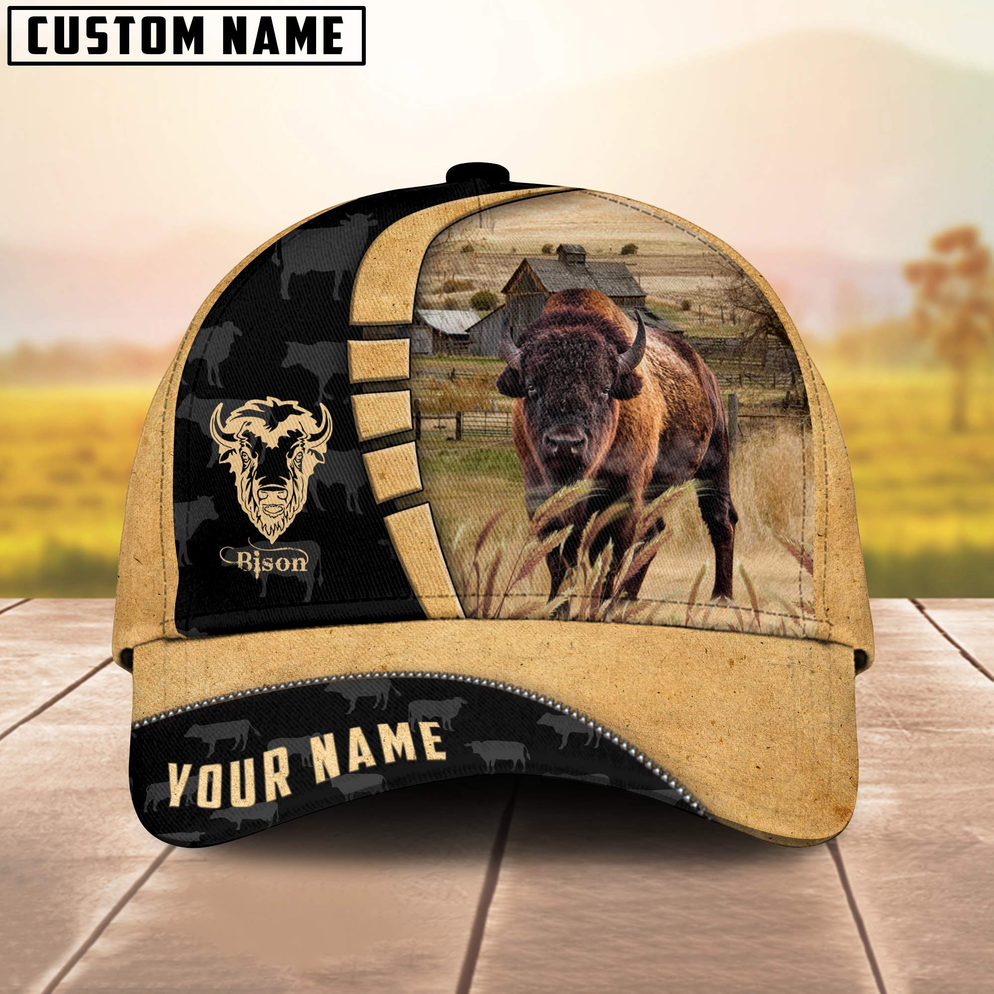 Custom Name Bison Cattle Farmhouse Field Cap TT18